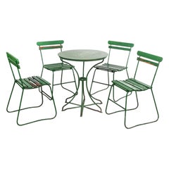 Vintage 1940
s Original French Green Garden Set, Table and Four Chairs