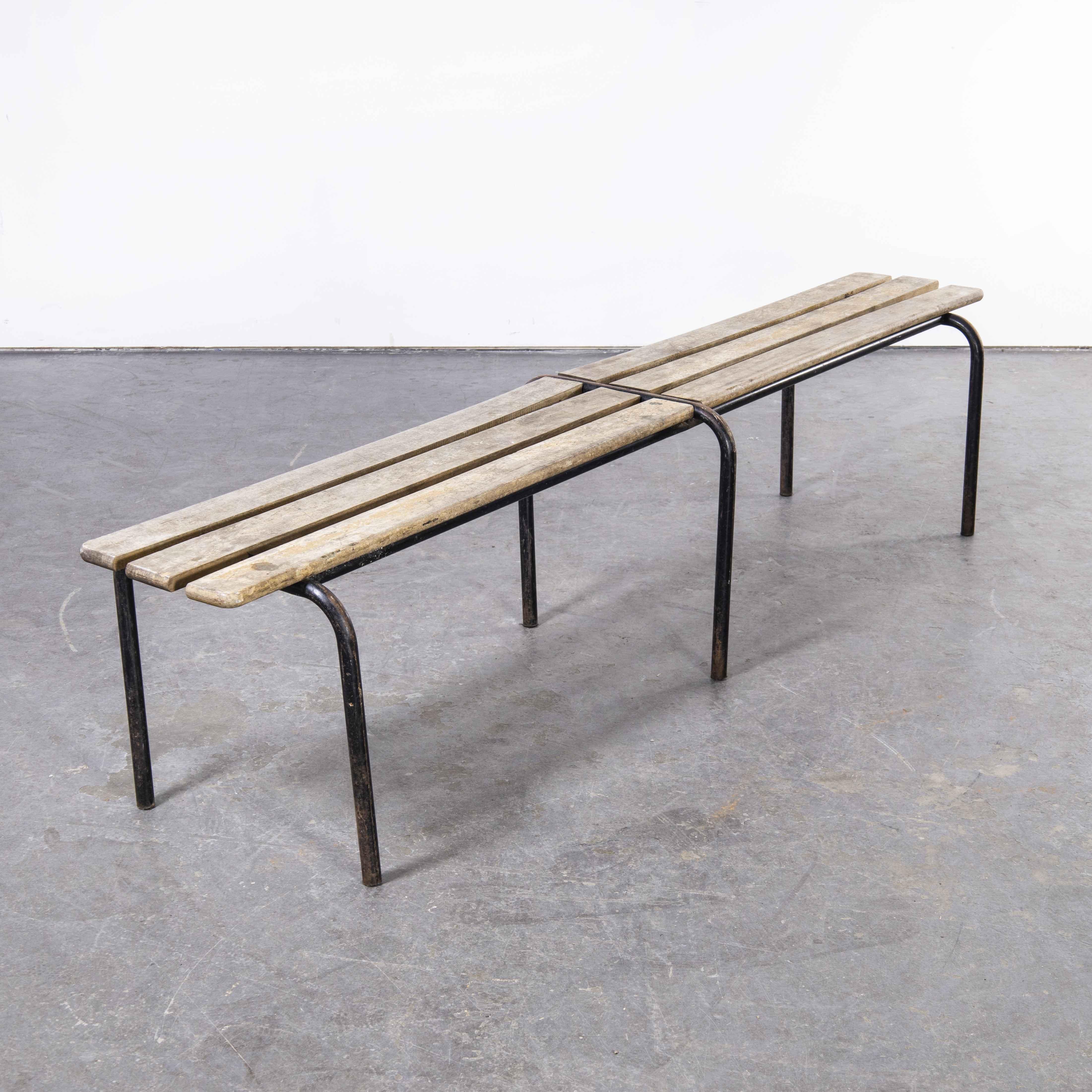 1940’s original French Mullca long slatted bench (Model 681)

1940’s original French Mullca long slatted bench (Model 681). One of our most favourite makers, in 1947 Robert Muller and Gaston Cavaillon created the company Mullca that went on to