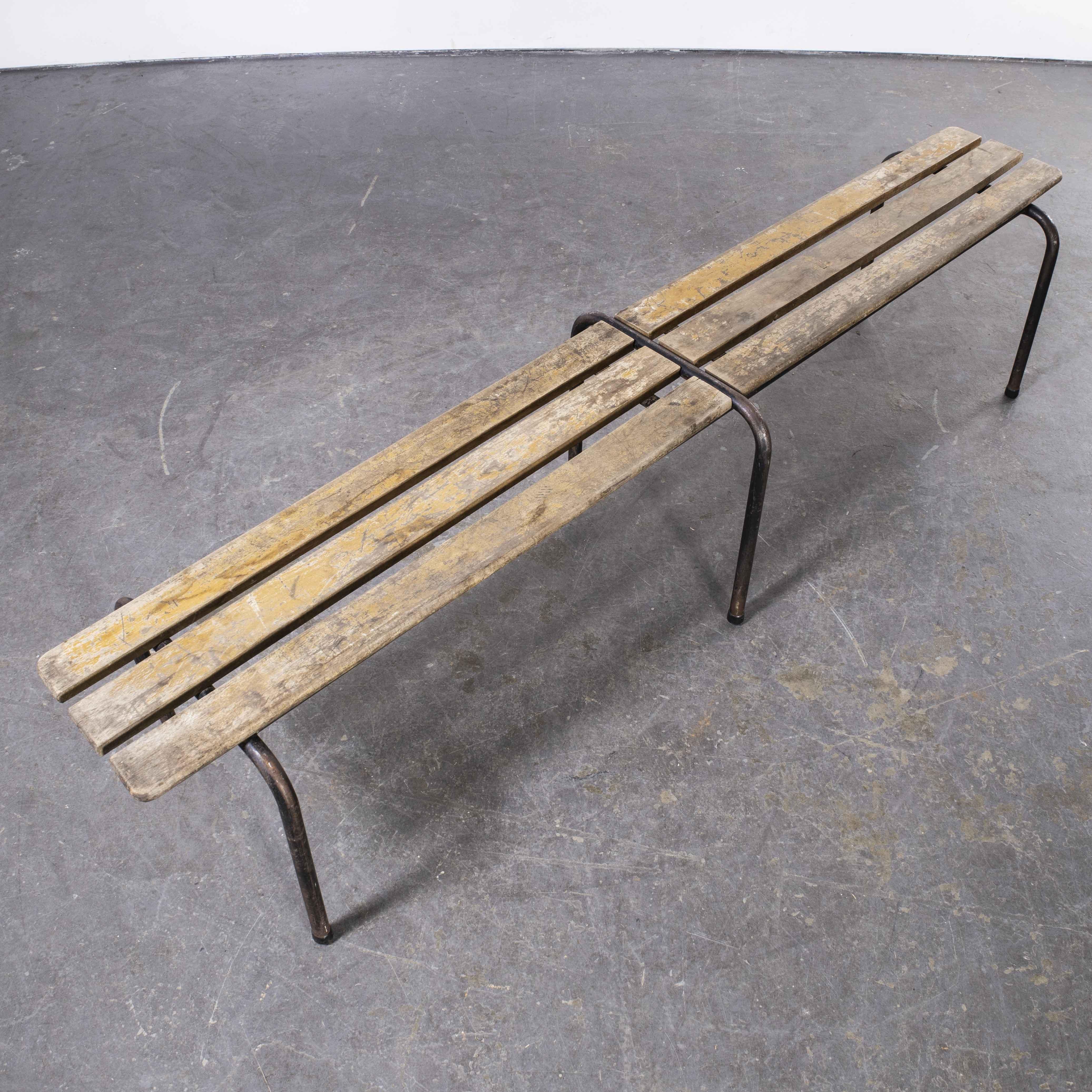 1940’s Original French Mullca Long Slatted bench (Model 682)

1940’s Original French Mullca Long Slatted bench (Model 682). One of our most favourite makers, in 1947 Robert Muller and Gaston Cavaillon created the company Mullca that went on to