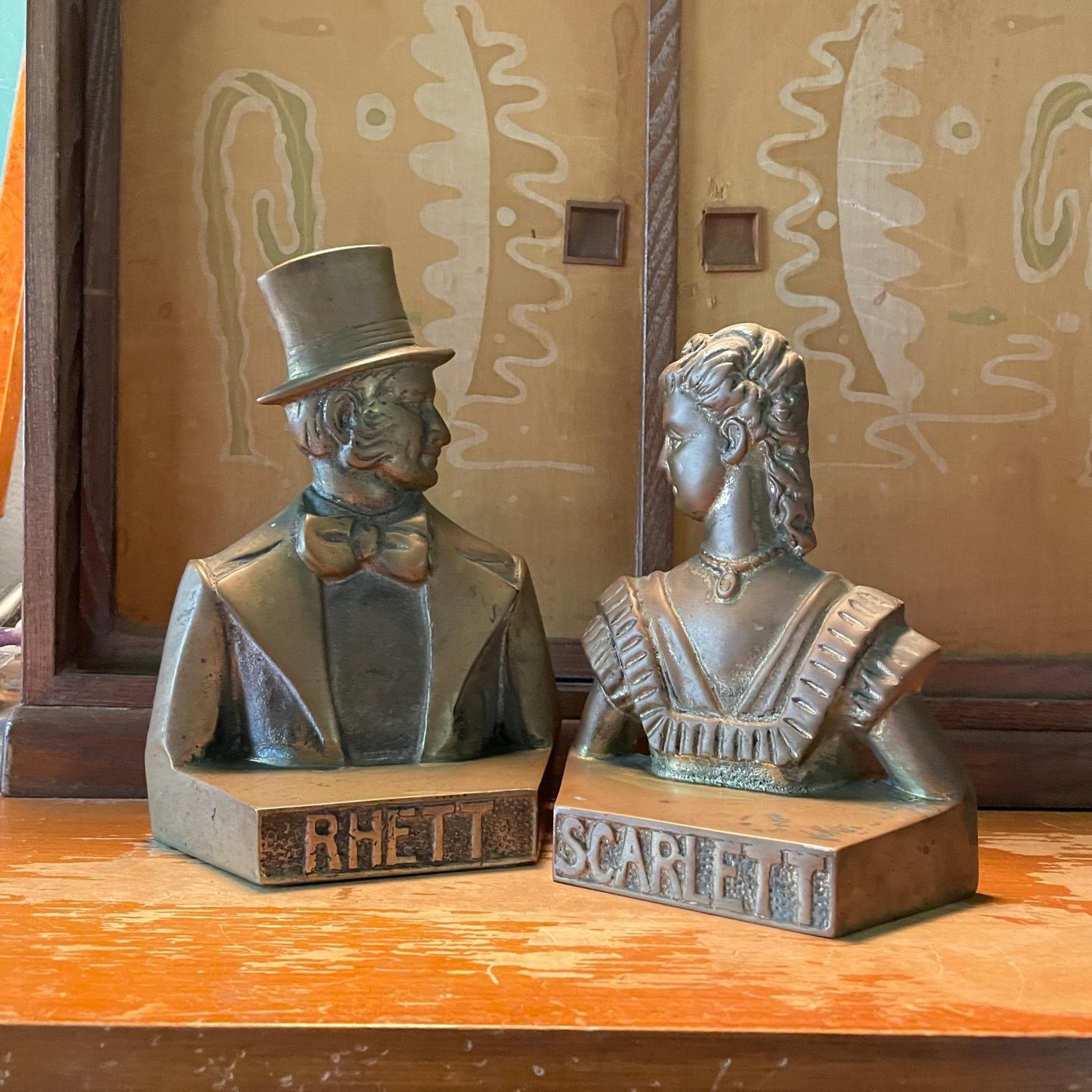 Hard to find original production movie promotional item for the release of Gone with the Wind! Sculptures of Scarlett O'Hara and Rhett Butler as bookends. A first run brass, sharp and clean casting. Procured from very old Washington DC older