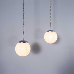 1940's Original Mouth Blown Ribbed Opaline Pendant Lamp - 22cm