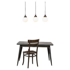 1940's Original Small Industrial Opaline Globe Pendant Lamp - 18cm