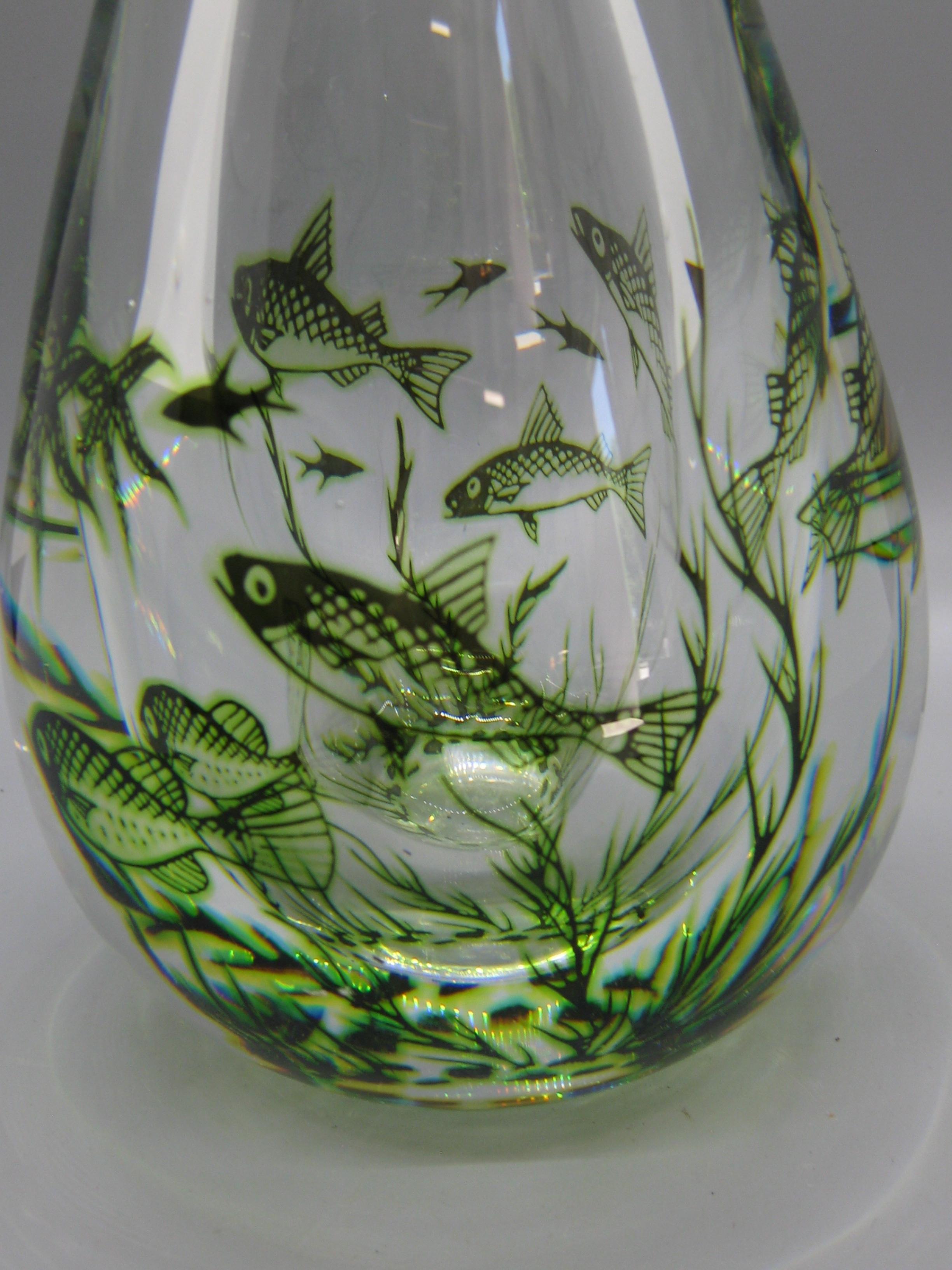 1940's, Orrefors Edward Hald Graal Fish Art Glass Vase Sculpture Made in Sweden For Sale 6