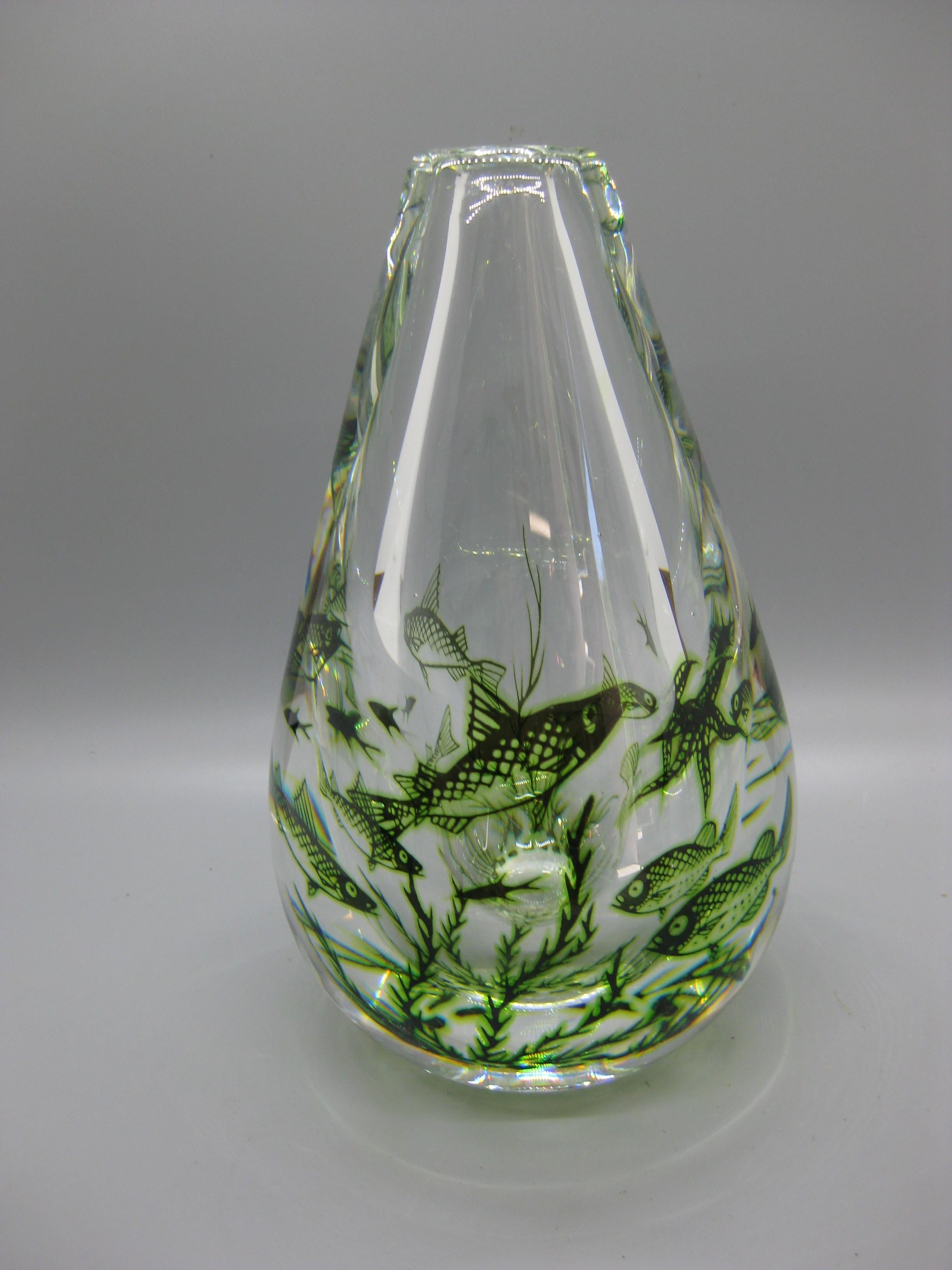 20th Century 1940's, Orrefors Edward Hald Graal Fish Art Glass Vase Sculpture Made in Sweden For Sale