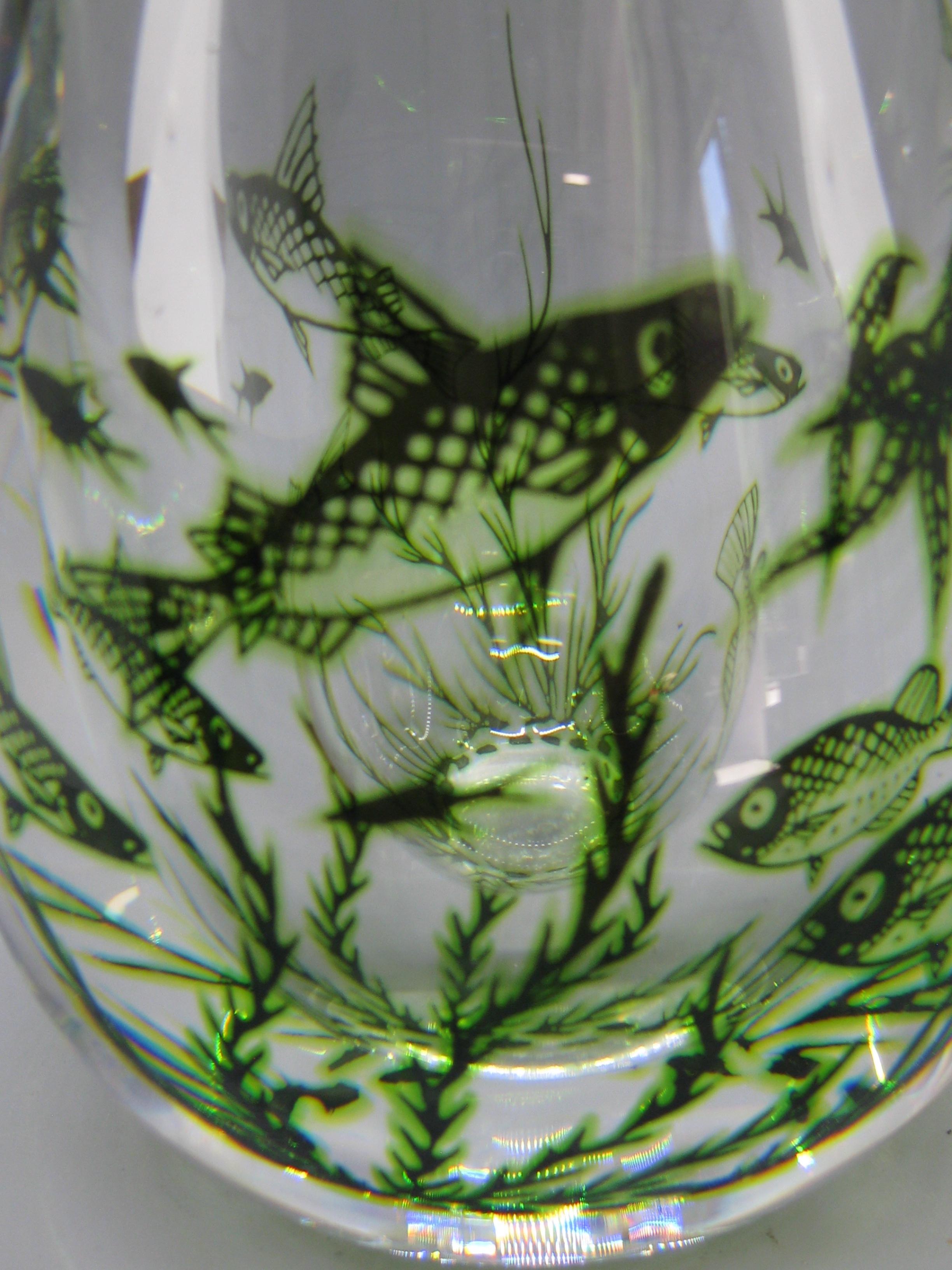 1940er Jahre, Orrefors Edward Hald Graal Fisch Kunstglas Vase Skulptur Made in Sweden (Glaskunst) im Angebot