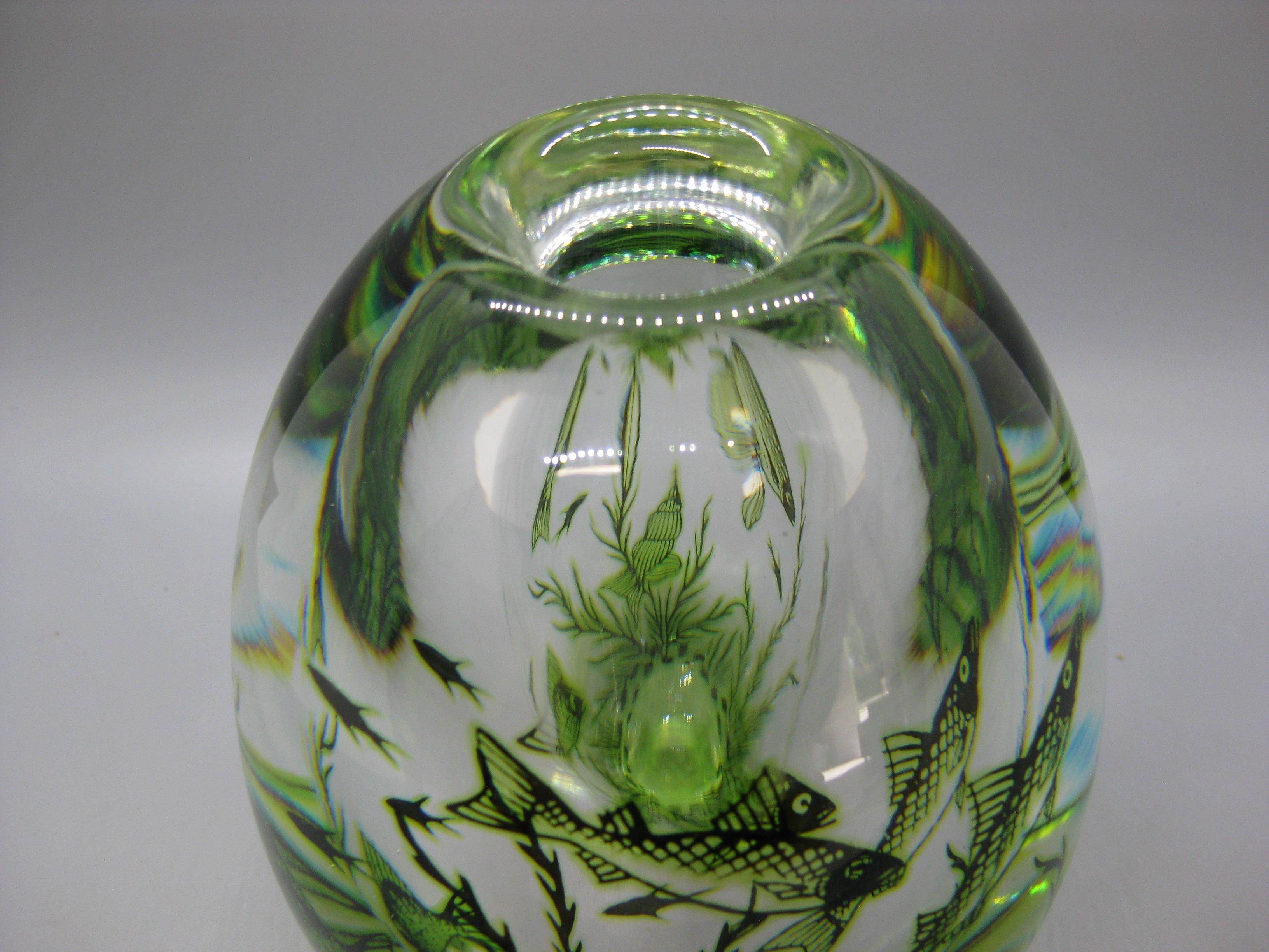 1940's Orrefors Edward Hald Graal Fish Art Glass Vase Sculpture Made in Sweden For Sale 4