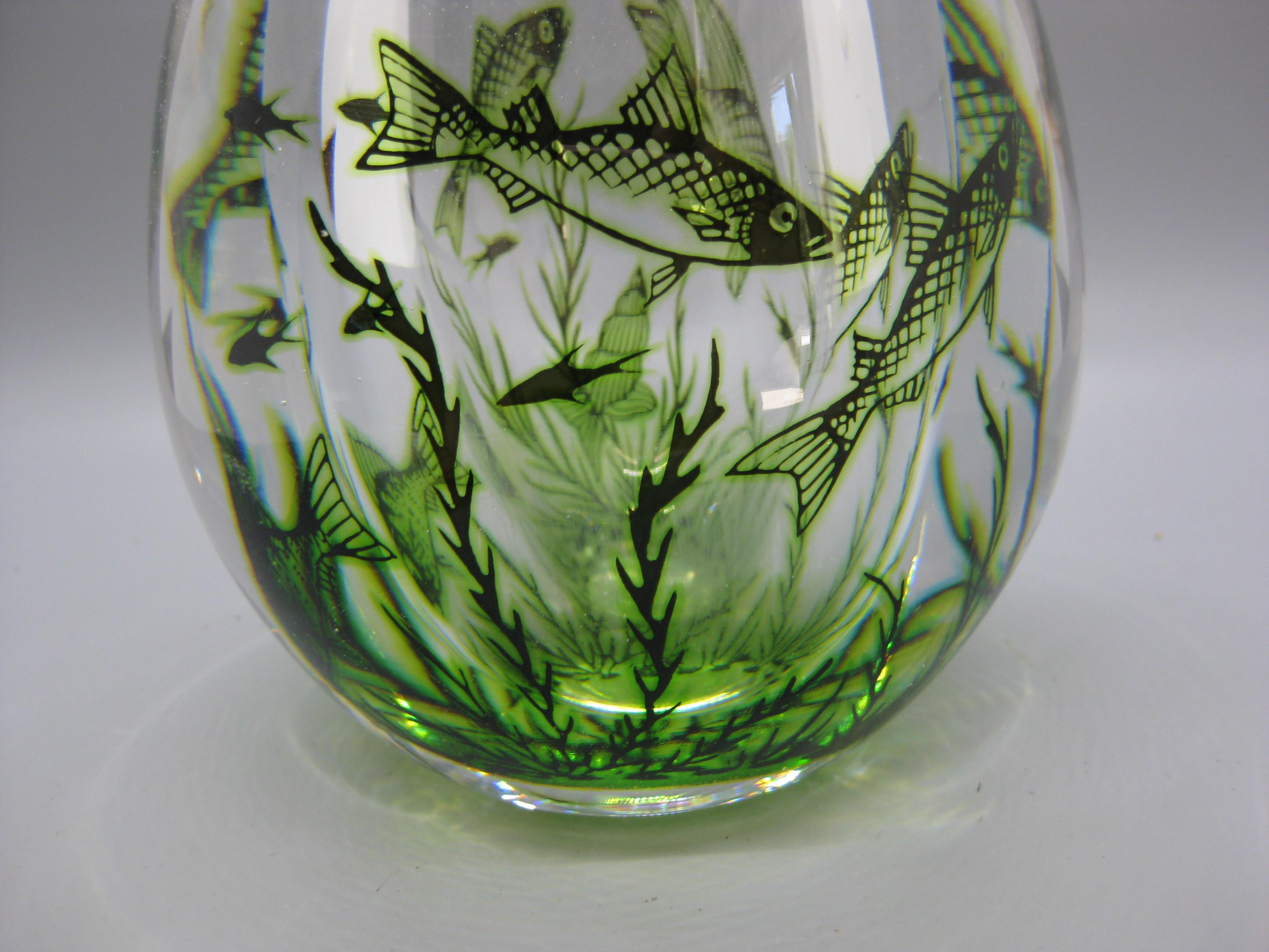 1940's Orrefors Edward Hald Graal Fish Art Glass Vase Sculpture Made in Sweden For Sale 5