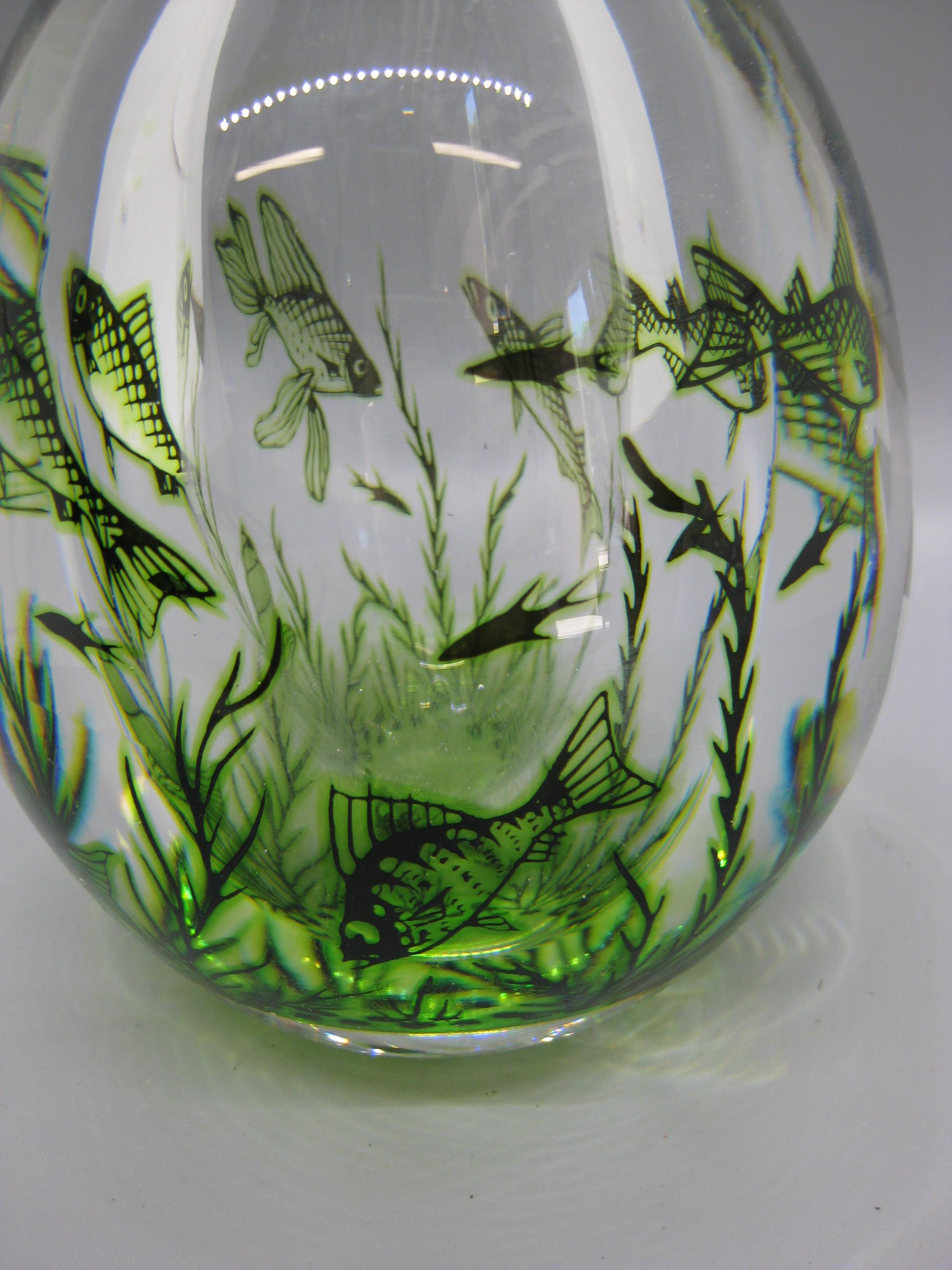 1940's Orrefors Edward Hald Graal Fish Art Glass Vase Sculpture Made in Sweden For Sale 1