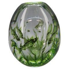 1940's Orrefors Edward Hald Graal Fish Art Glass Vase Sculpture Made in Sweden