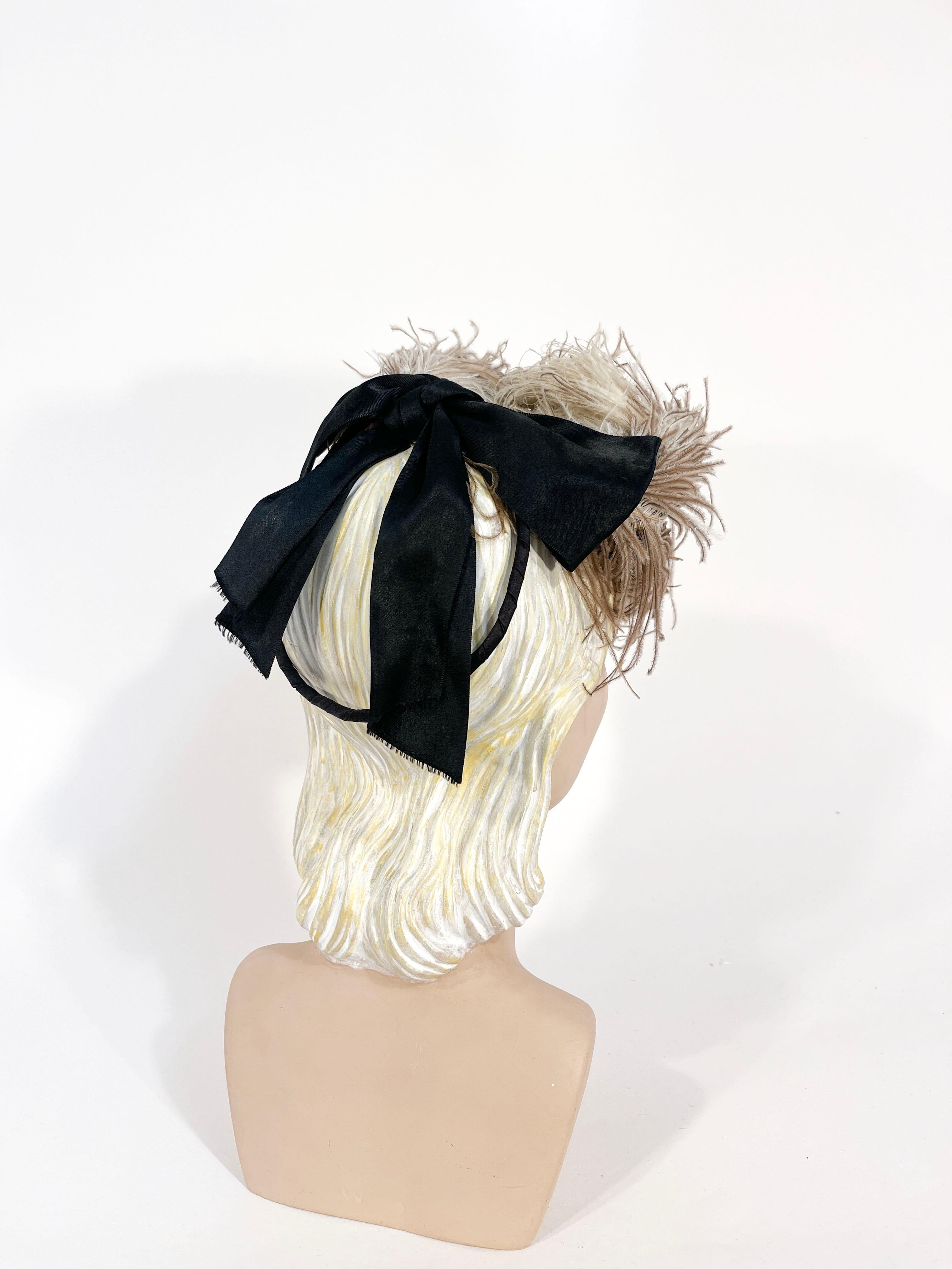 1940s Ostrich Feathered Perch Hat In Good Condition For Sale In San Francisco, CA