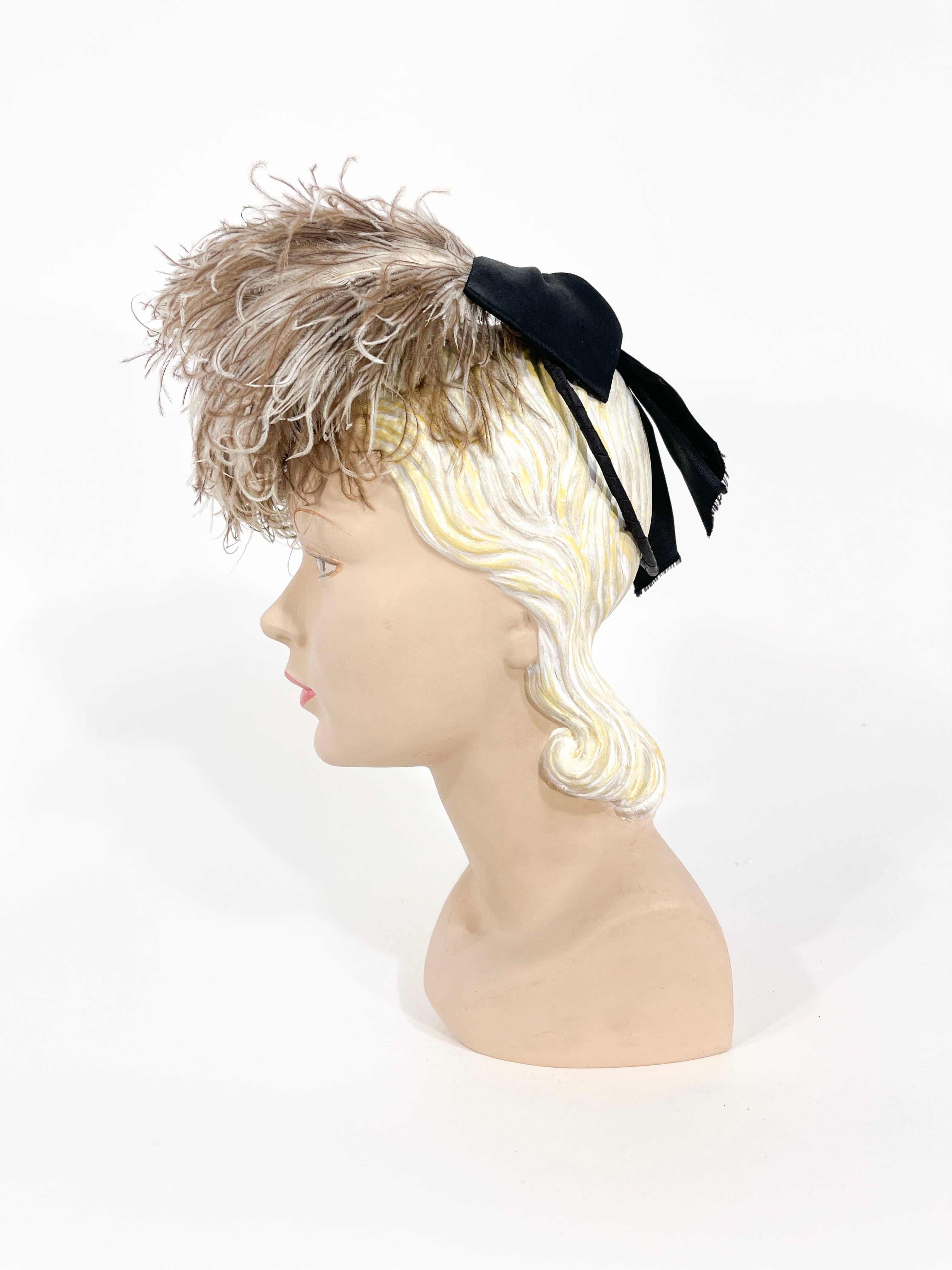 Women's 1940s Ostrich Feathered Perch Hat For Sale