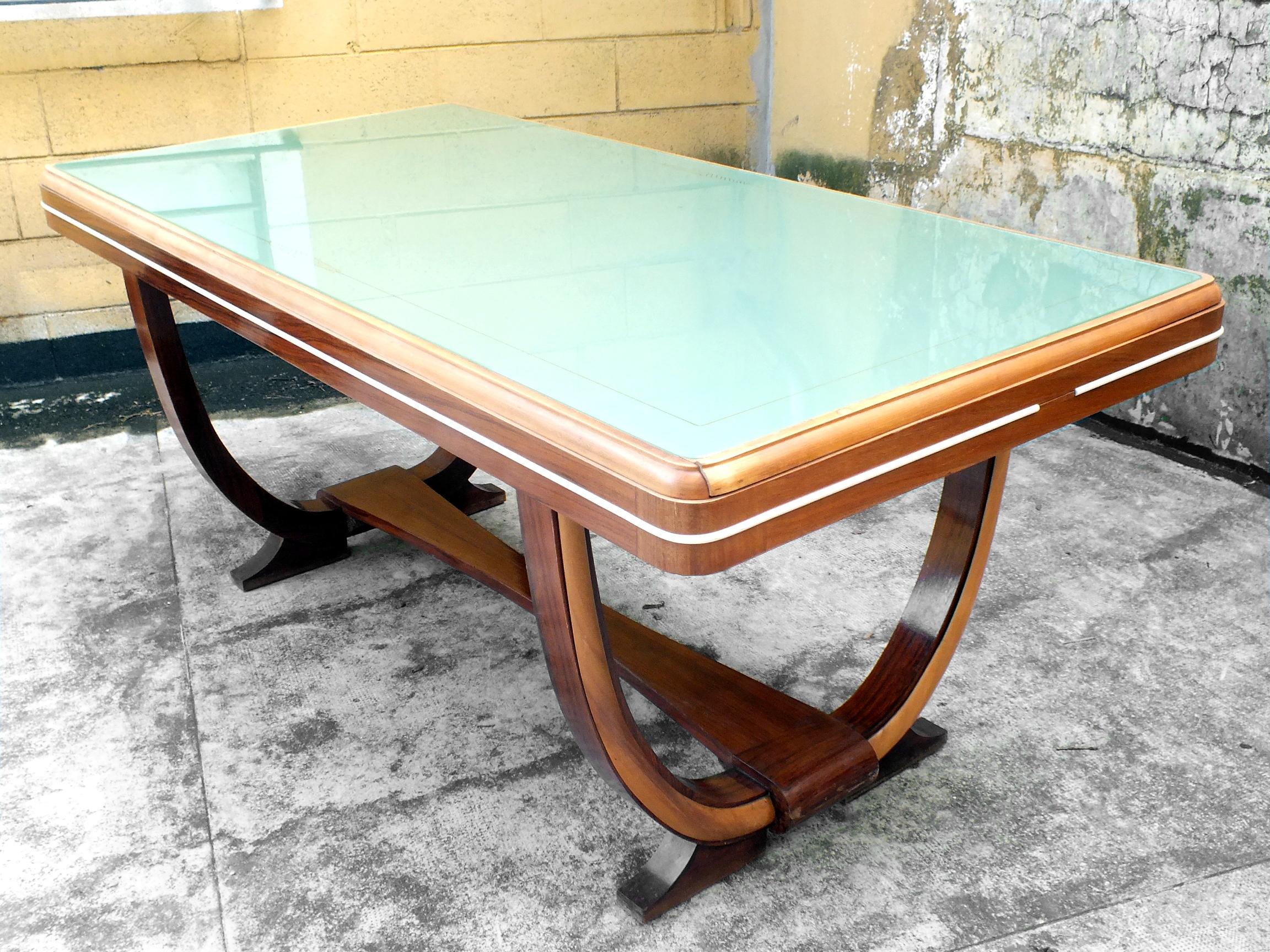 Art Glass 1940s Osvaldo Borsani Design Long Dining Table, Italy For Sale