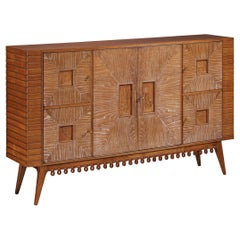 1940s Osvaldo Borsani for ABV Sideboard Chestnut Cherry Flora Fauna Motifs