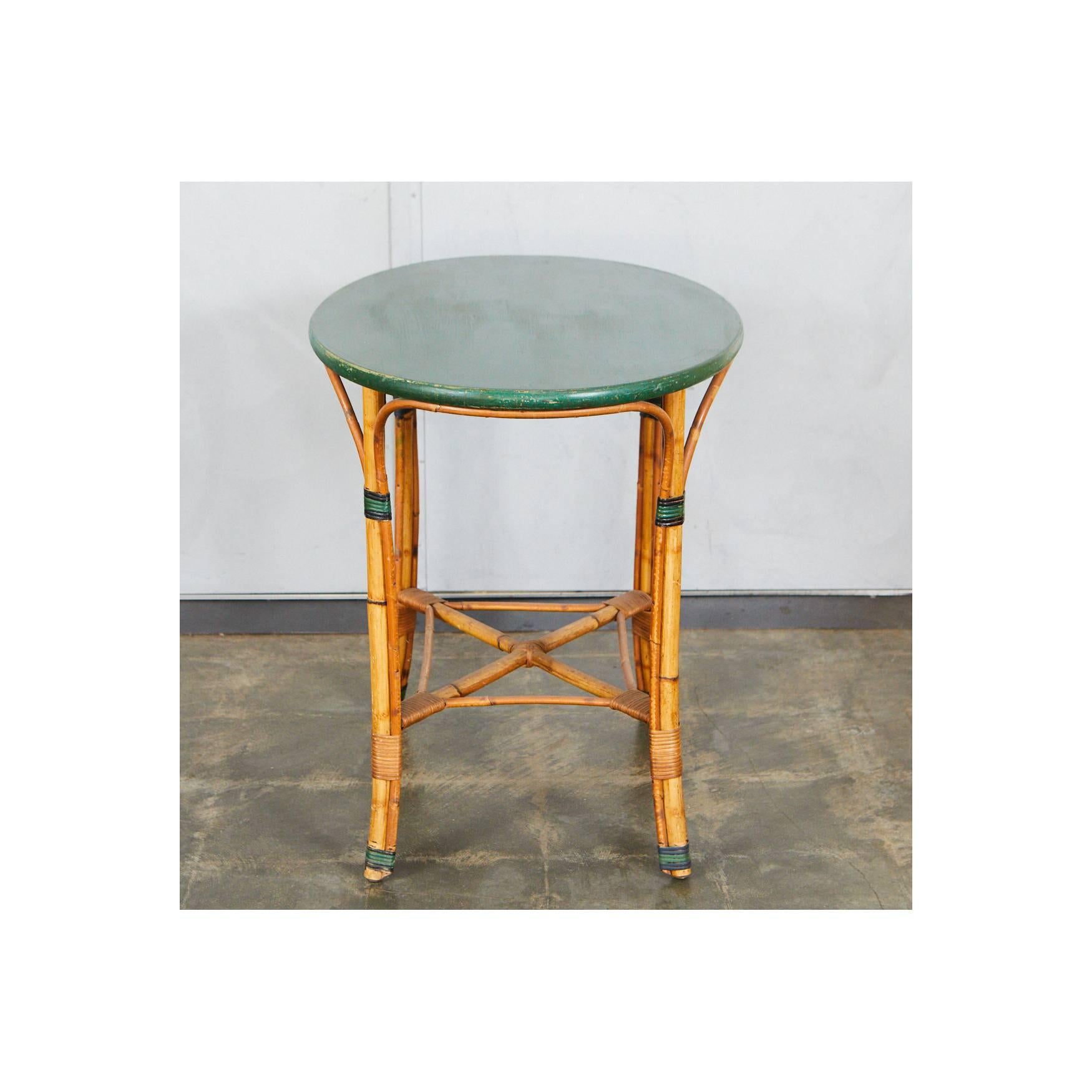 Other 1940s Oval Bamboo Table with Green Top For Sale