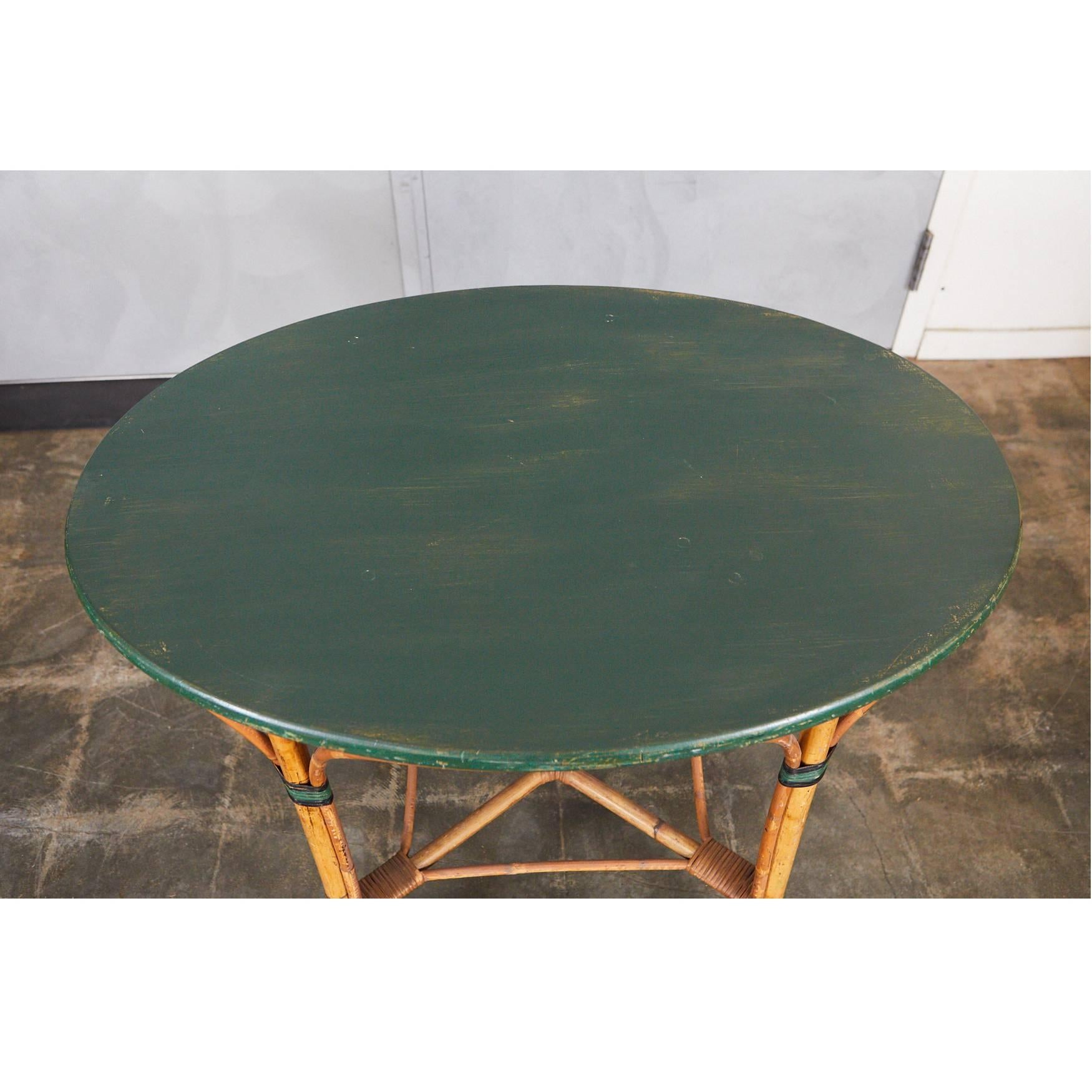 1940s Oval Bamboo Table with Green Top For Sale 1