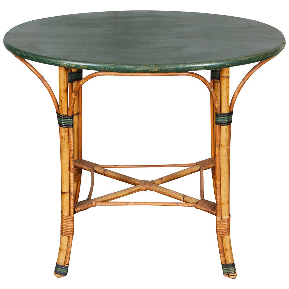 1940s Oval Bamboo Table with Green Top For Sale