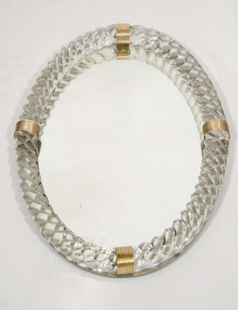 1940s Oval Murano Glass Rope and Mirrored Vanity Tray by Venini For Sale at 1stDibs