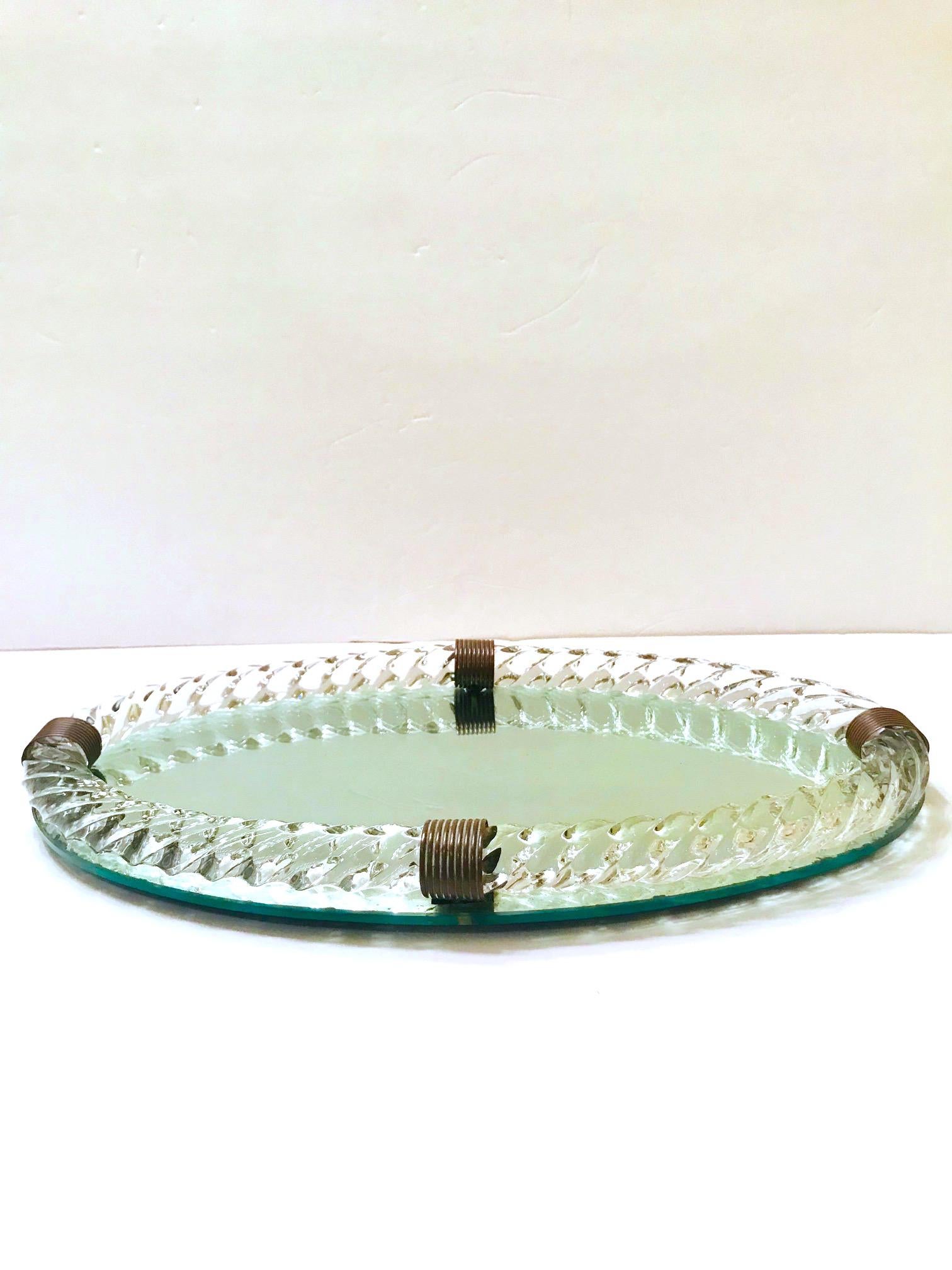 Mid-20th Century 1940s Oval Murano Glass Rope and Mirrored Vanity Tray by Venini