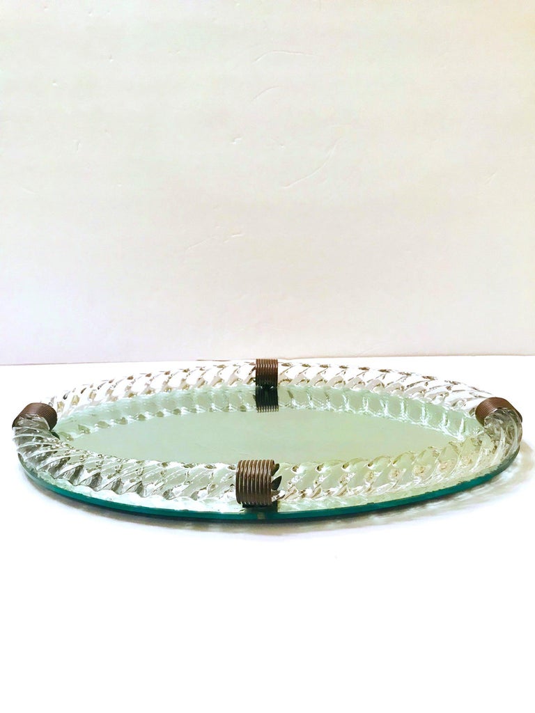 1940s Oval Murano Glass Rope and Mirrored Vanity Tray by Venini For