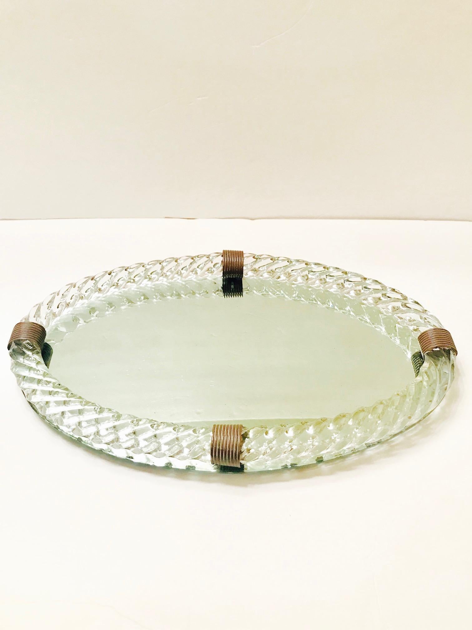 1940s Oval Murano Glass Rope and Mirrored Vanity Tray by Venini 2