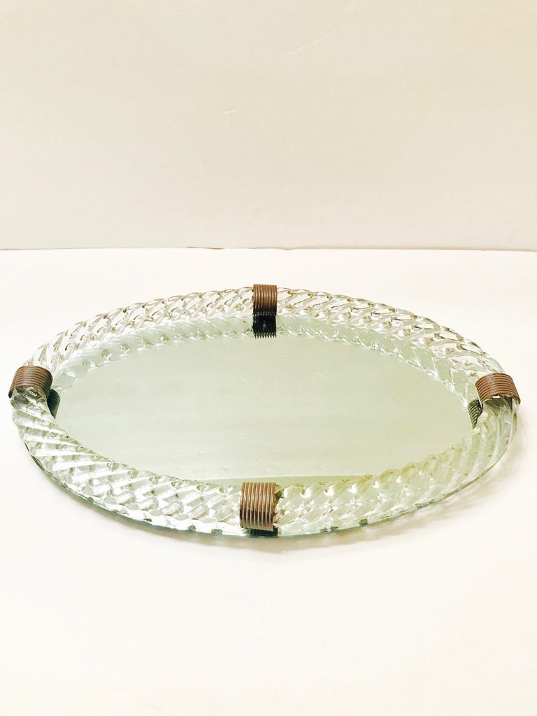 1940s Oval Murano Glass Rope and Mirrored Vanity Tray by Venini For Sale at 1stDibs