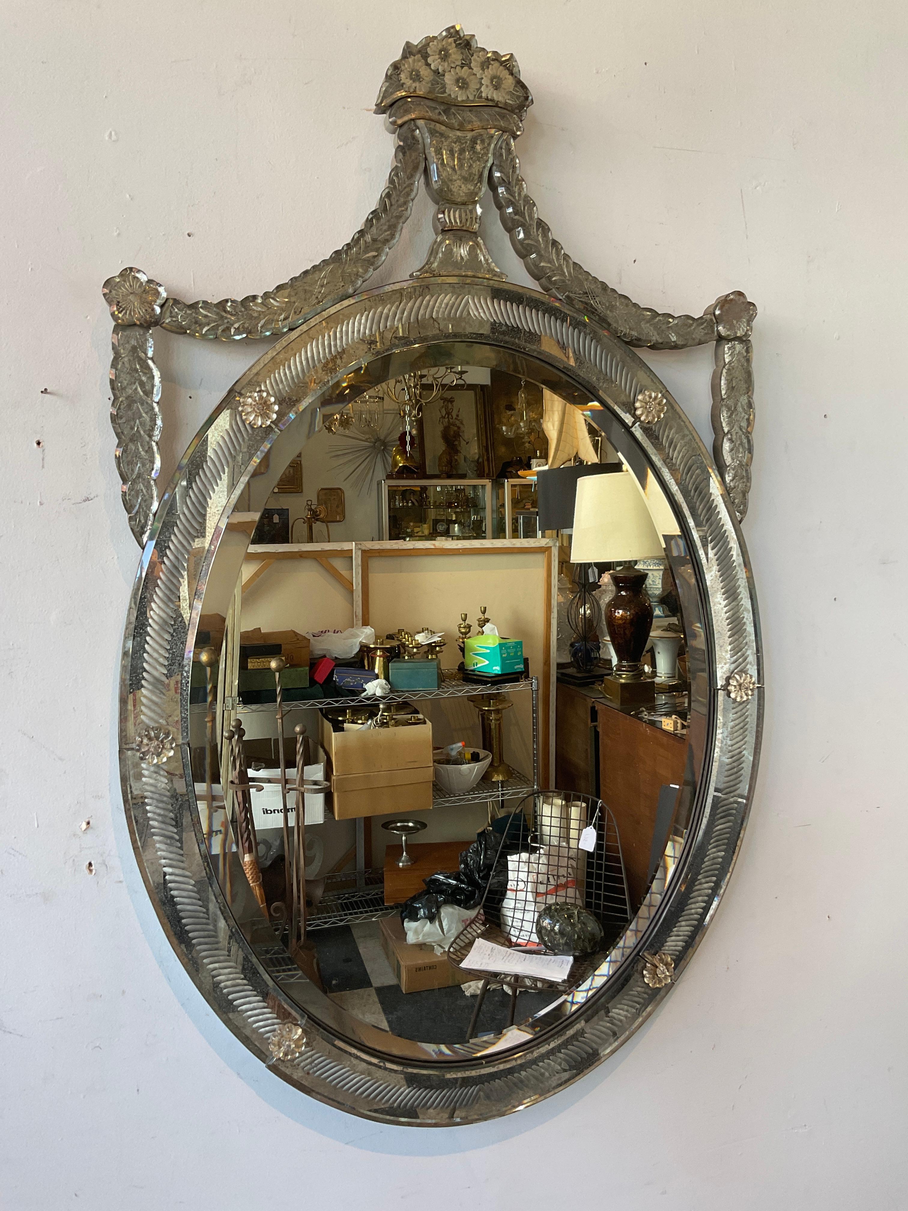 Mid-20th Century 1940s Oval Venetian Mirror