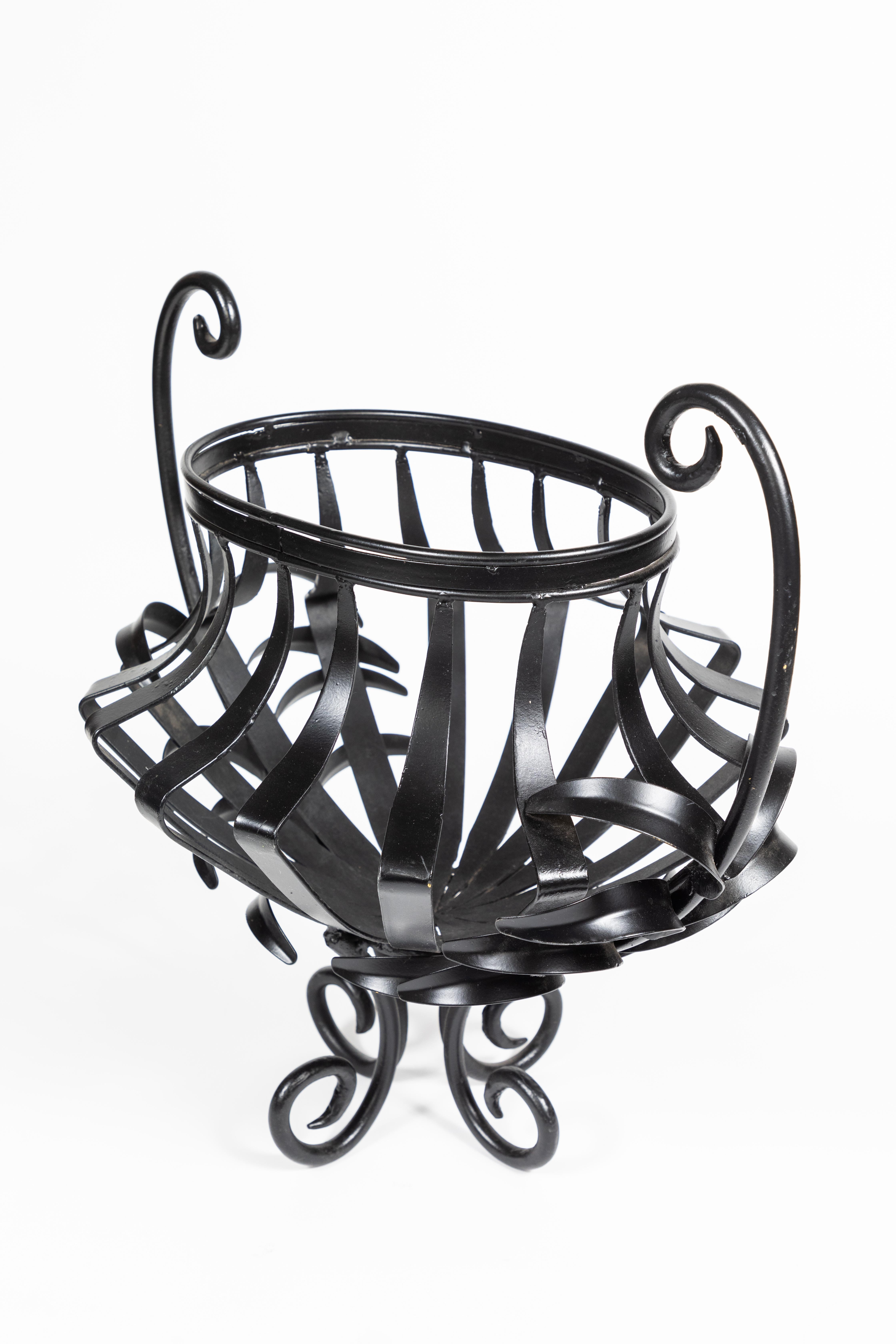 Lacquered 1940s Oval Wrought Iron Urn Planter