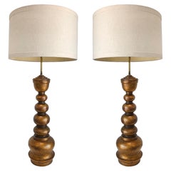 1940s Overscaled Giltwood Lamps Attributed to James Mont, Pair