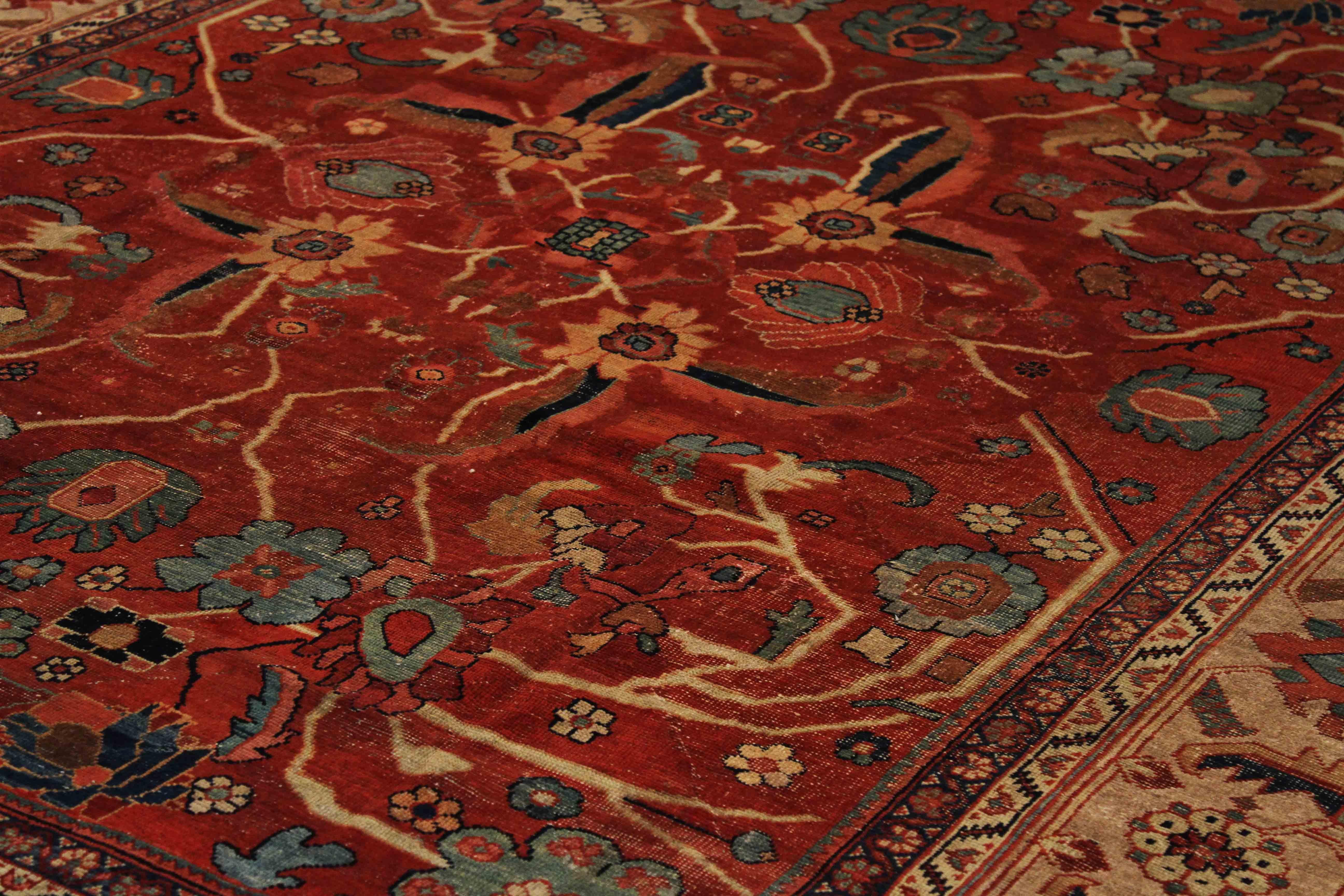 Hand-Knotted 1940s Oversized Antique Sultanabad Persian Rug with Red and Black Floral Motif For Sale