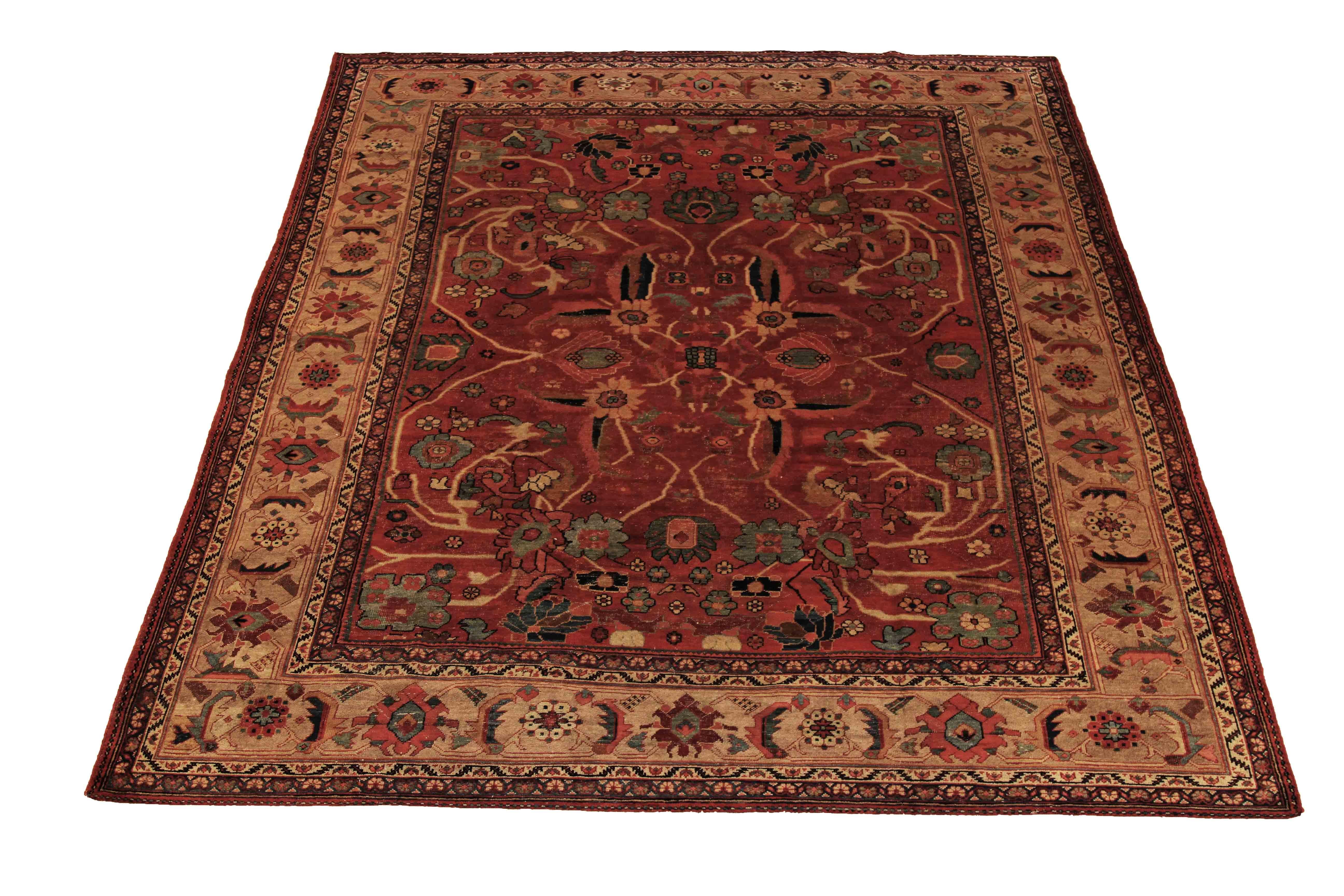 1940s Oversized Antique Sultanabad Persian Rug with Red and Black Floral Motif In Excellent Condition For Sale In Dallas, TX