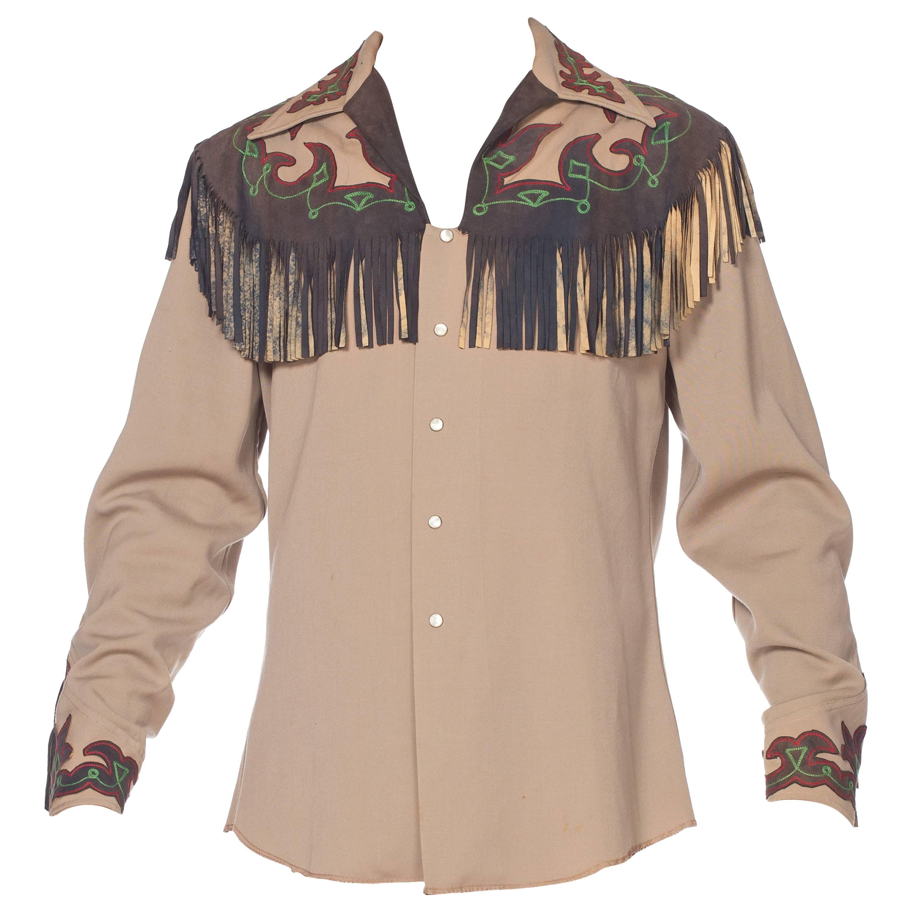 1940S Gabardina de lana gris ostra Camisa del Oeste hecha a medida con Sue bordada en venta