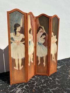 1940’s Painted Ballerinas Arch Panels Screen Wood Divider
