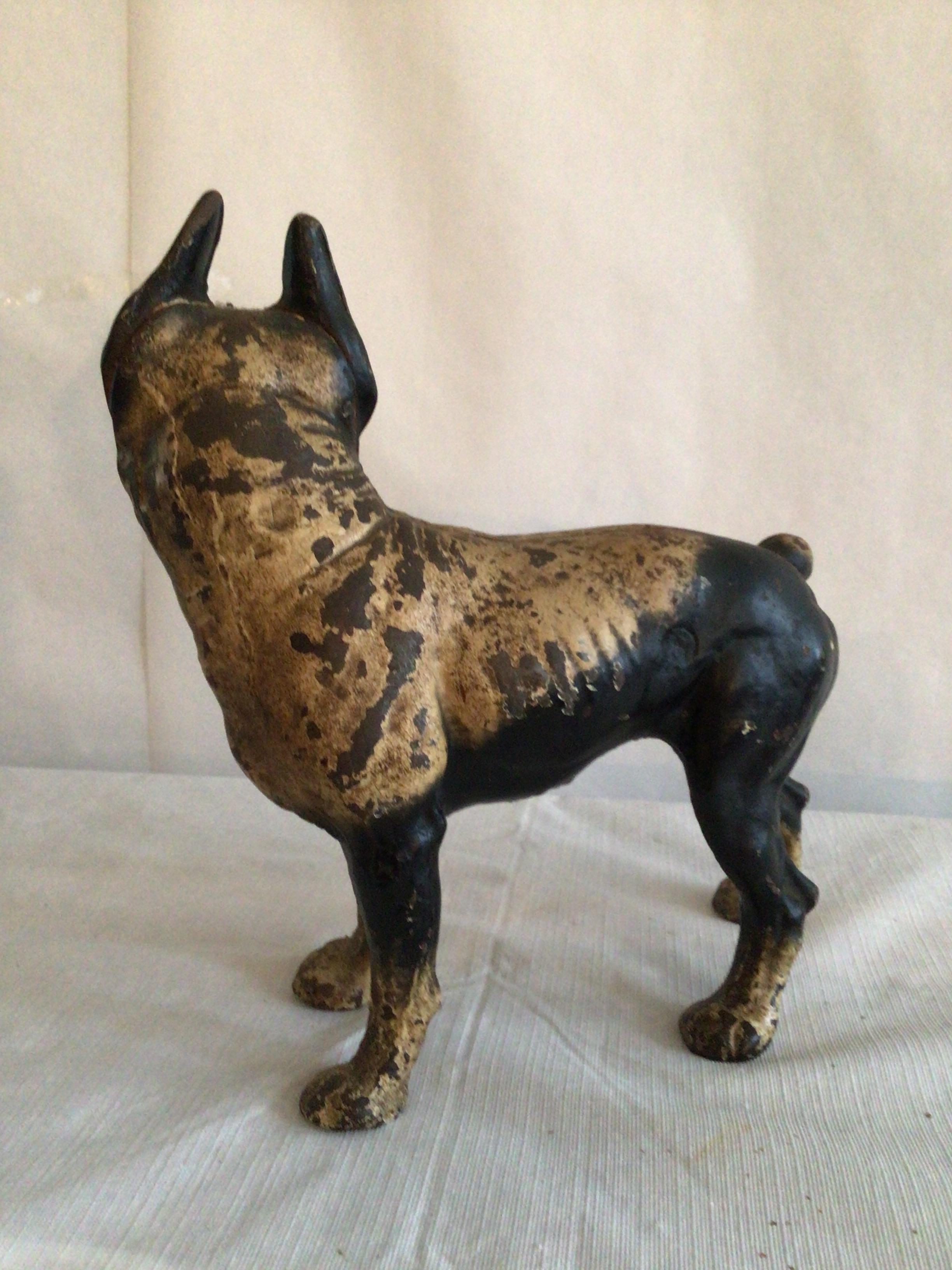 1940s Painted Cast Iron Metal Sculpture of Boston Terrier In Good Condition For Sale In Tarrytown, NY