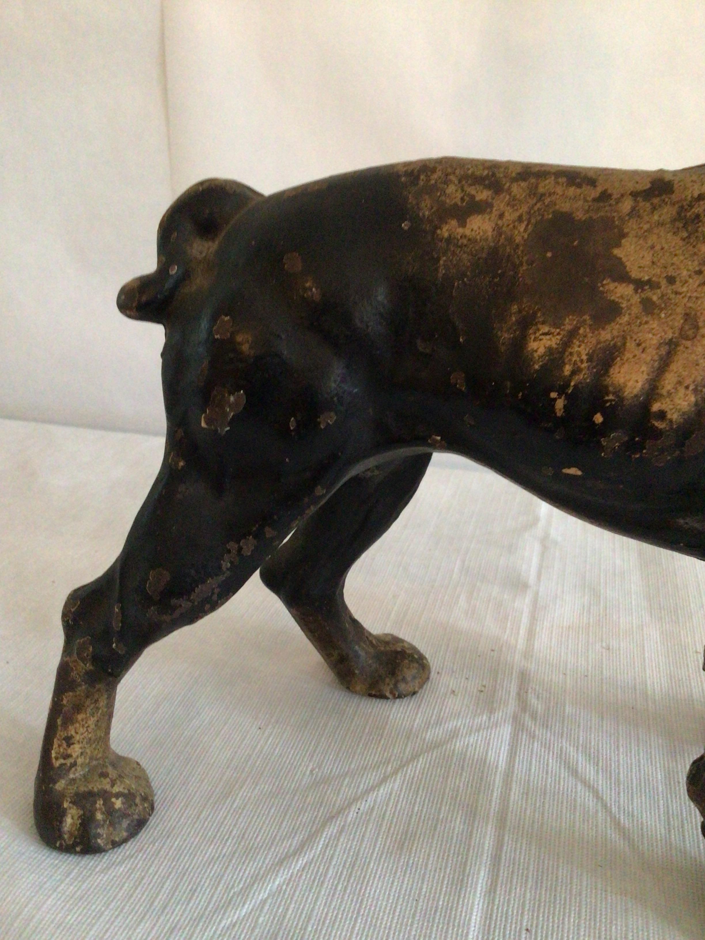 1940s Painted Cast Iron Metal Sculpture of Boston Terrier For Sale 1