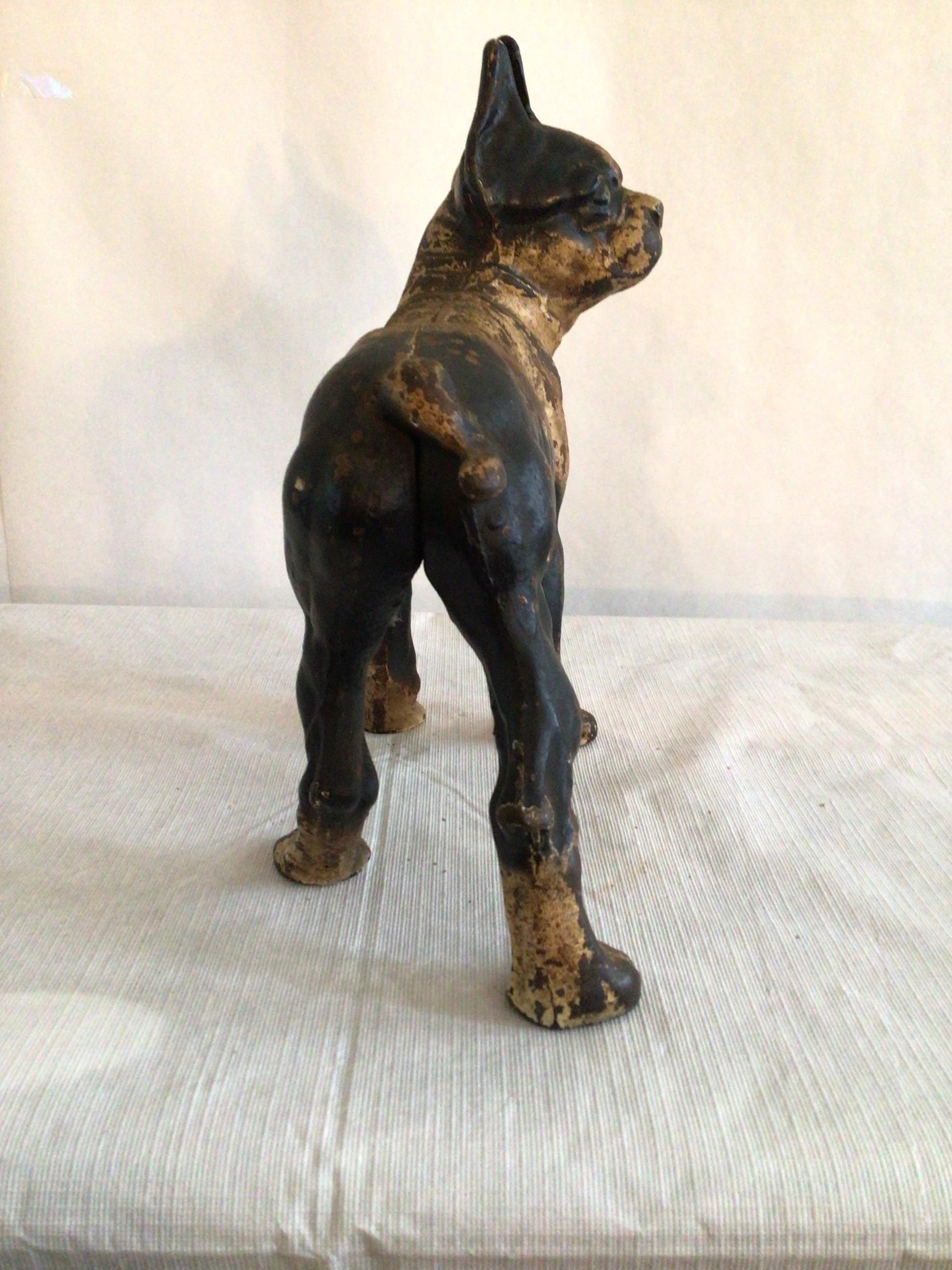 1940s Painted Cast Iron Metal Sculpture of Boston Terrier For Sale 3