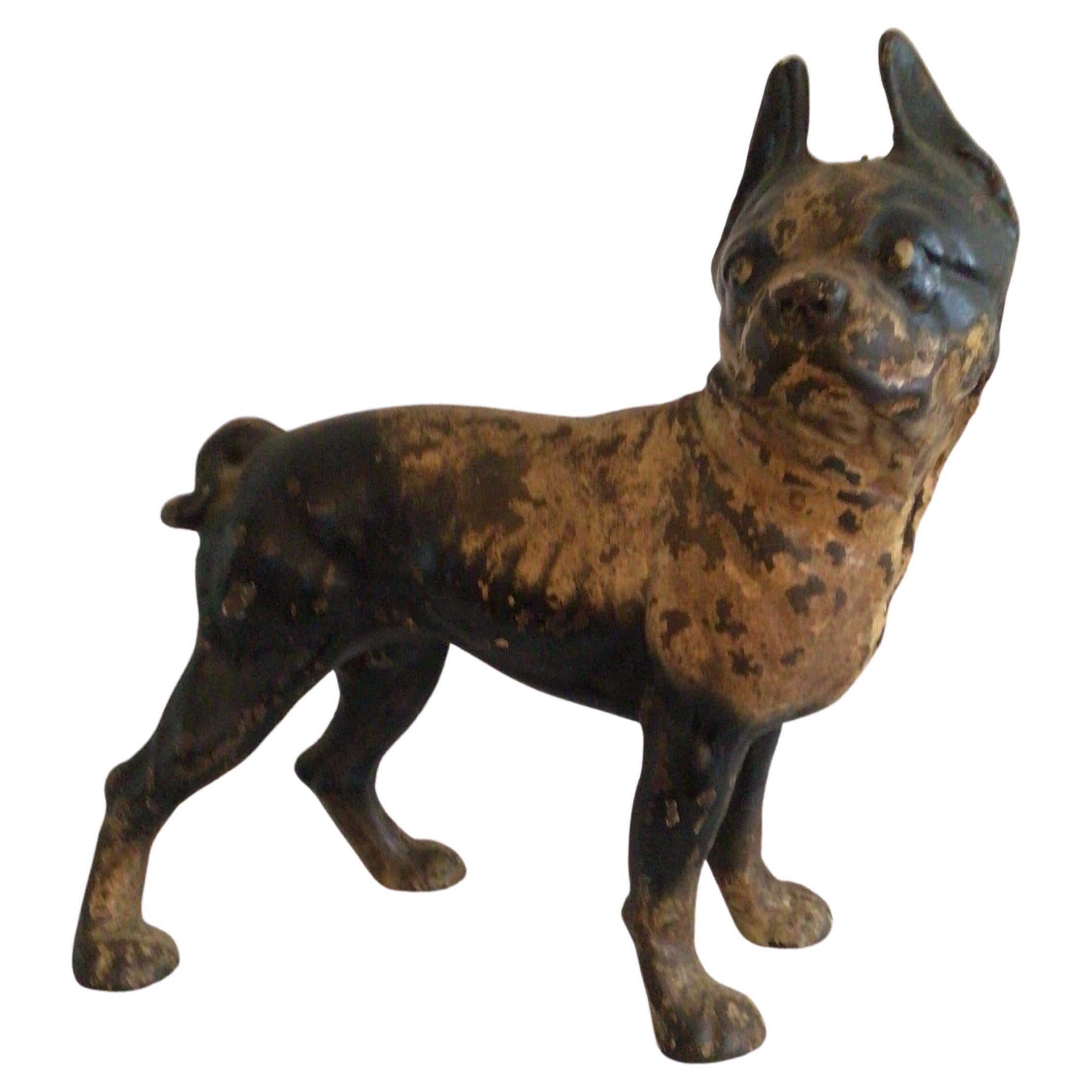 1940s Painted Cast Iron Metal Sculpture of Boston Terrier