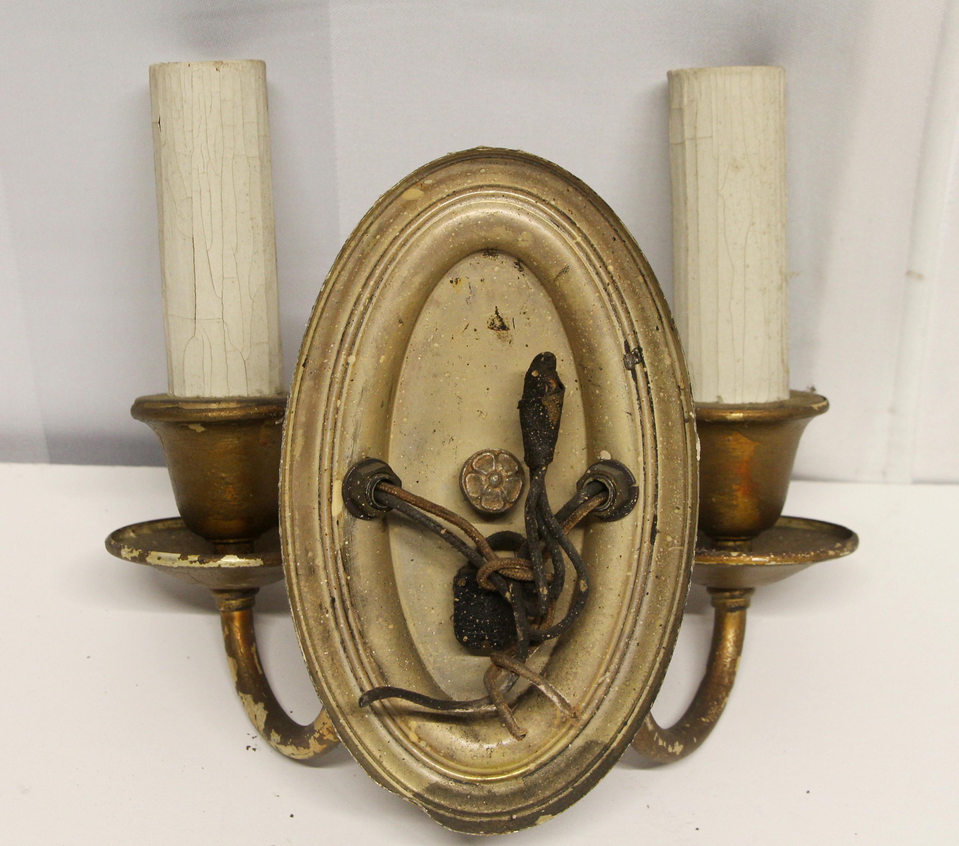 American 1940s Painted Gold Brass Two-Arm Sconce