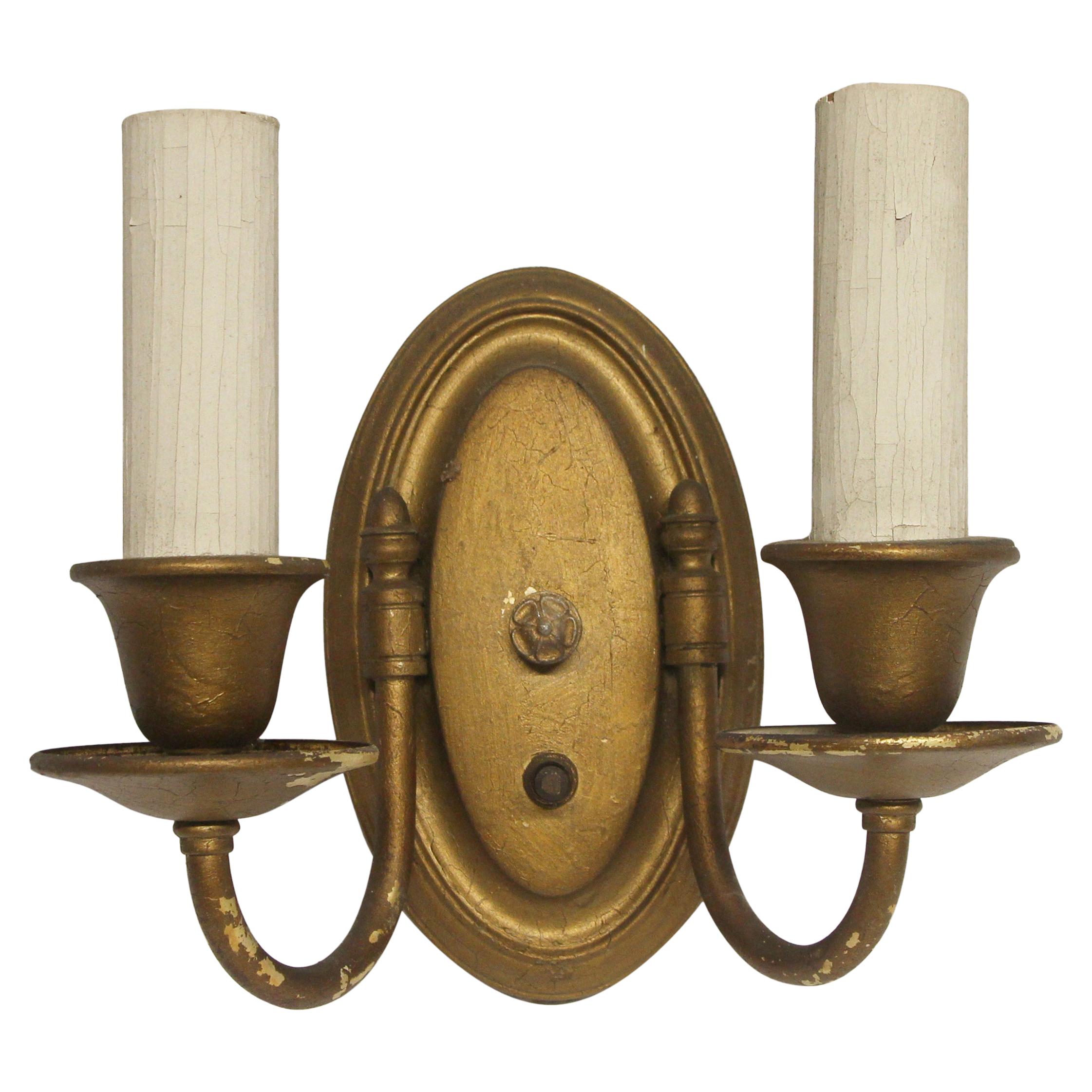 1940s Painted Gold Brass Two-Arm Sconce