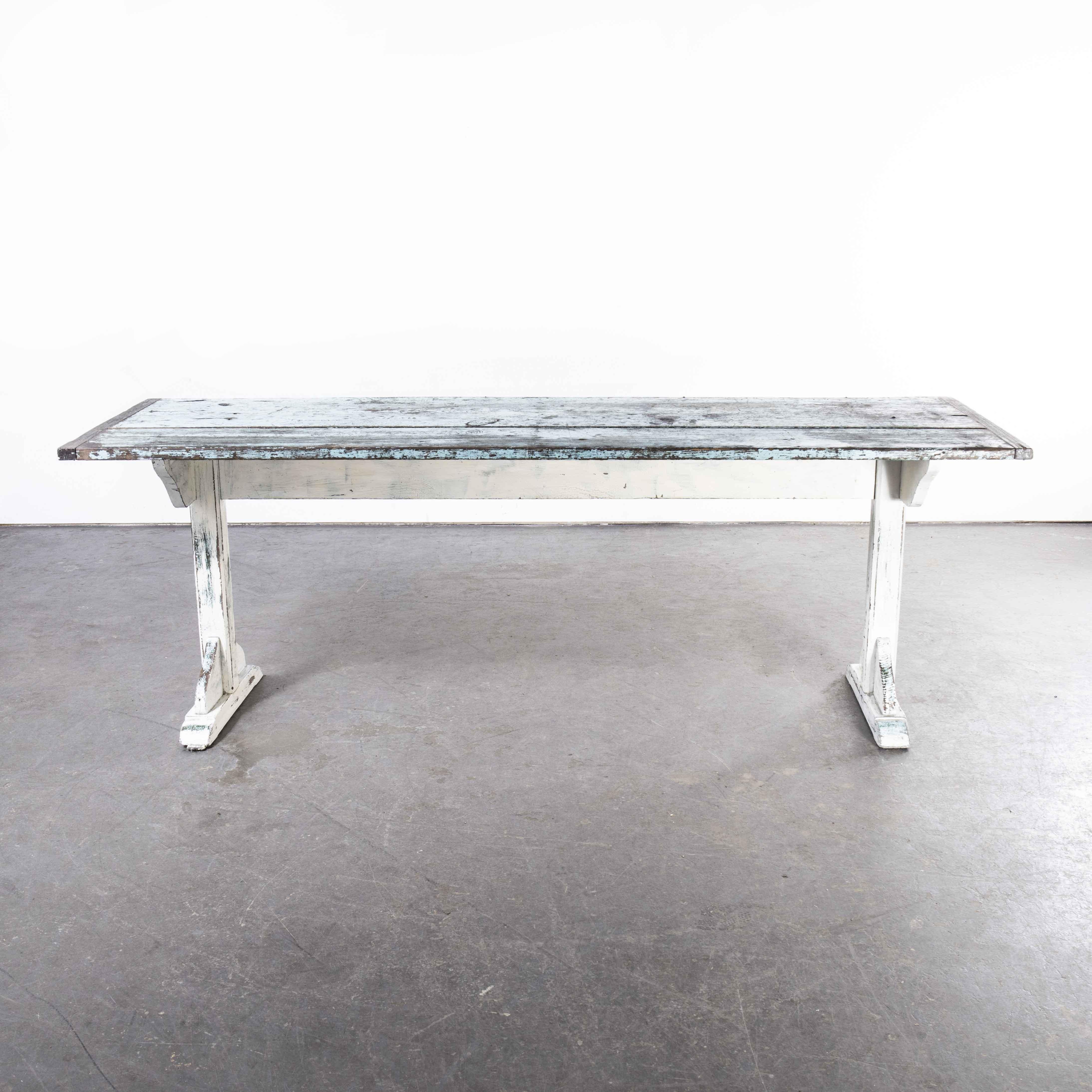 1940's Painted Pine Welsh Refectory Rectangular Dining Table For Sale 2