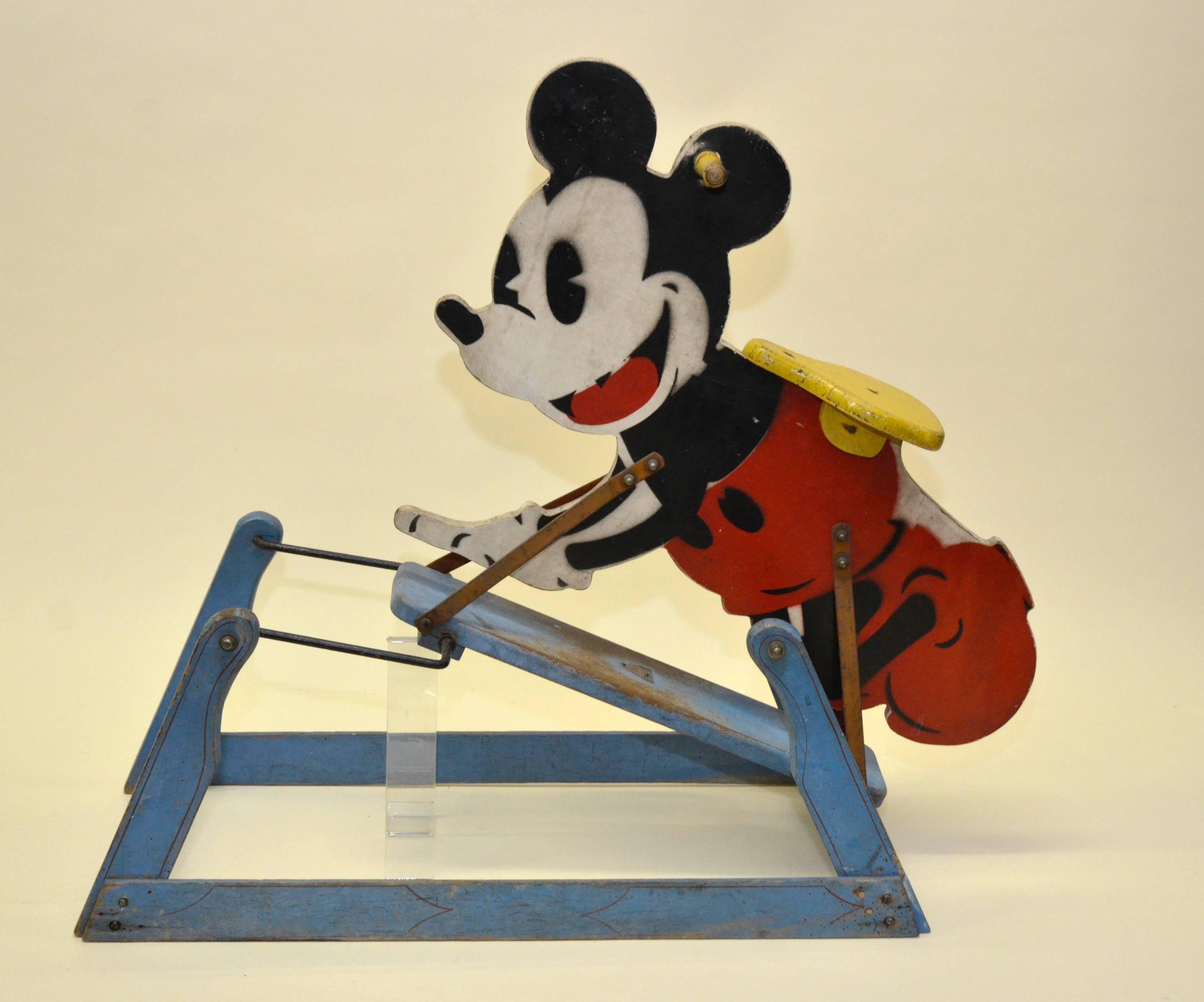 Metal 1940s Painted Wooden Tri-Ang Rocking Mickey Mouse Toy Made in England For Sale