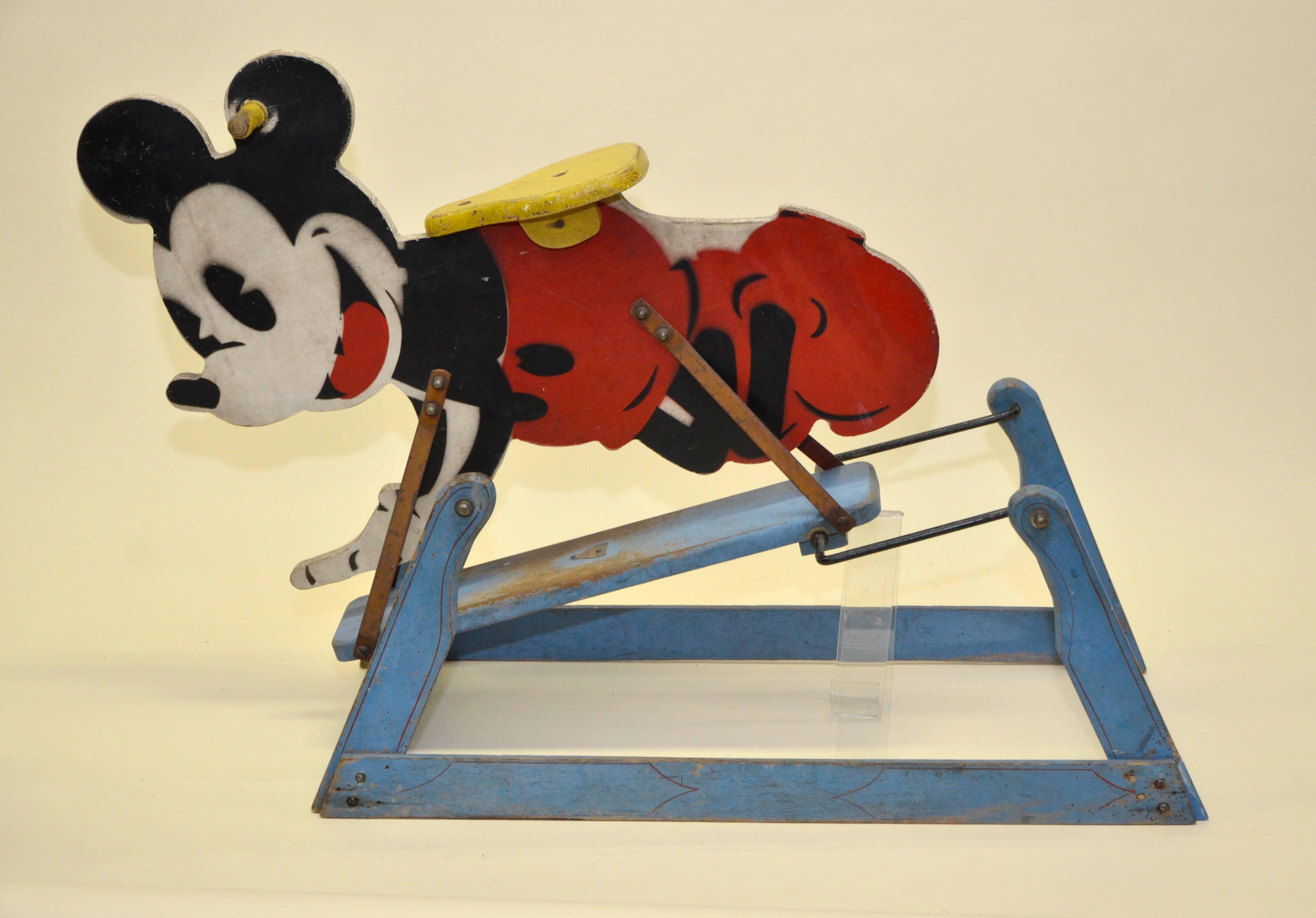 Mid-20th Century 1940s Painted Wooden Tri-Ang Rocking Mickey Mouse Toy Made in England For Sale