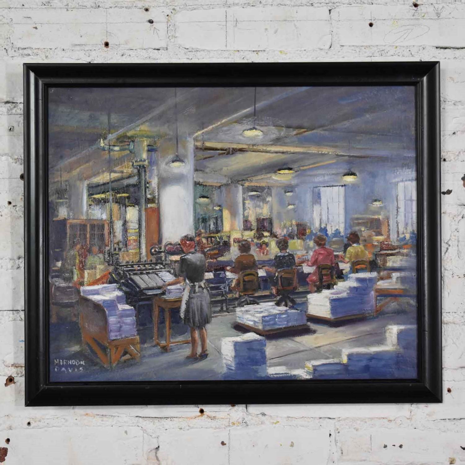 Peinture de l'artiste du Colorado Herndon Davis représentant un intérieur industriel, années 1940 en vente 4