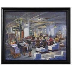 1940s Painting by Colorado Artist Herndon Davis of Industrial Interior