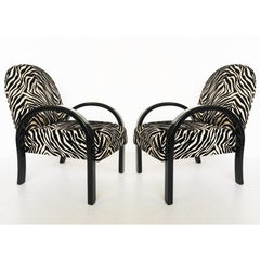 1940s Pair Art Deco Black Lacquered & Zebra Print Lounge Chairs