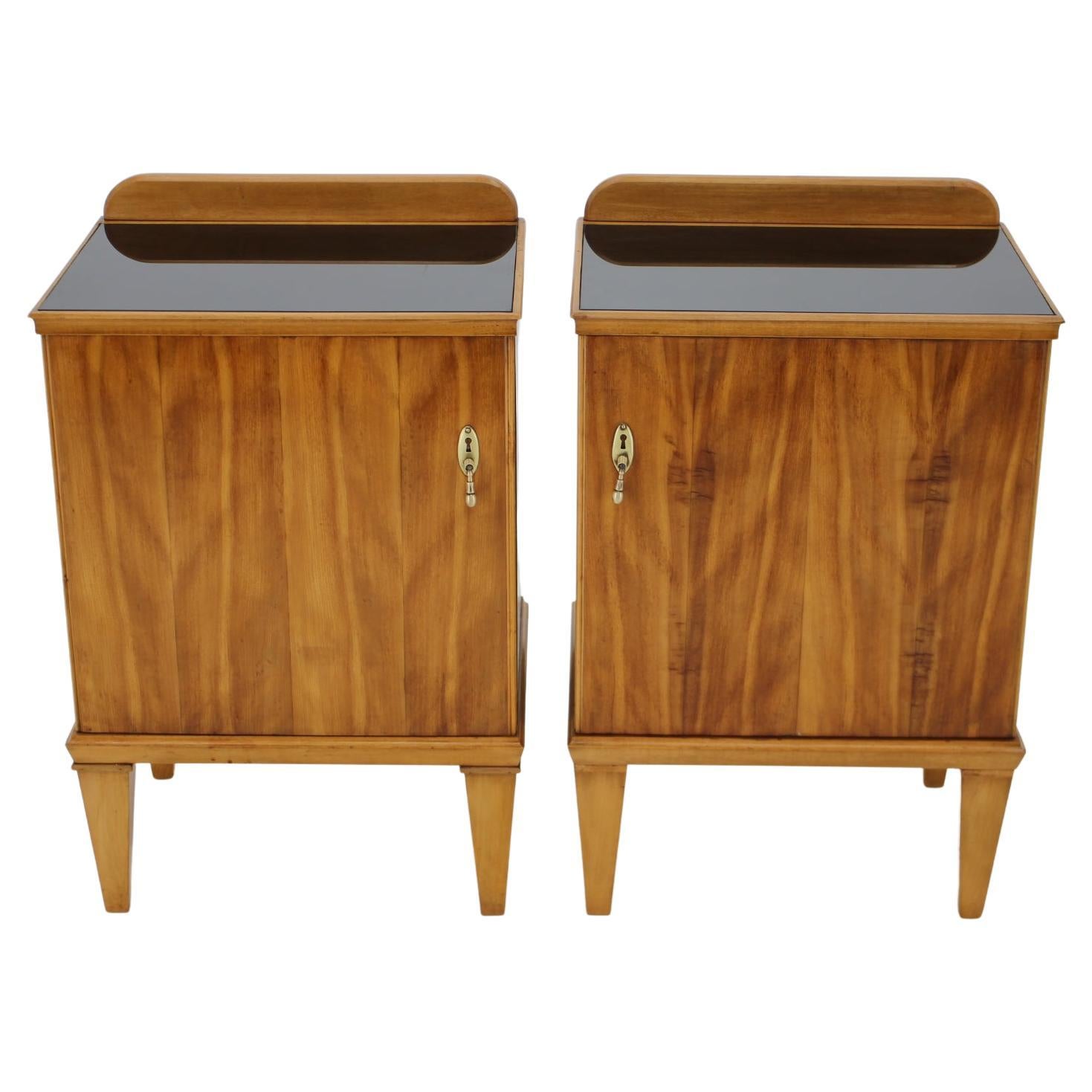 1940s Pair Ash Bedside Tables, Czechoslovakia