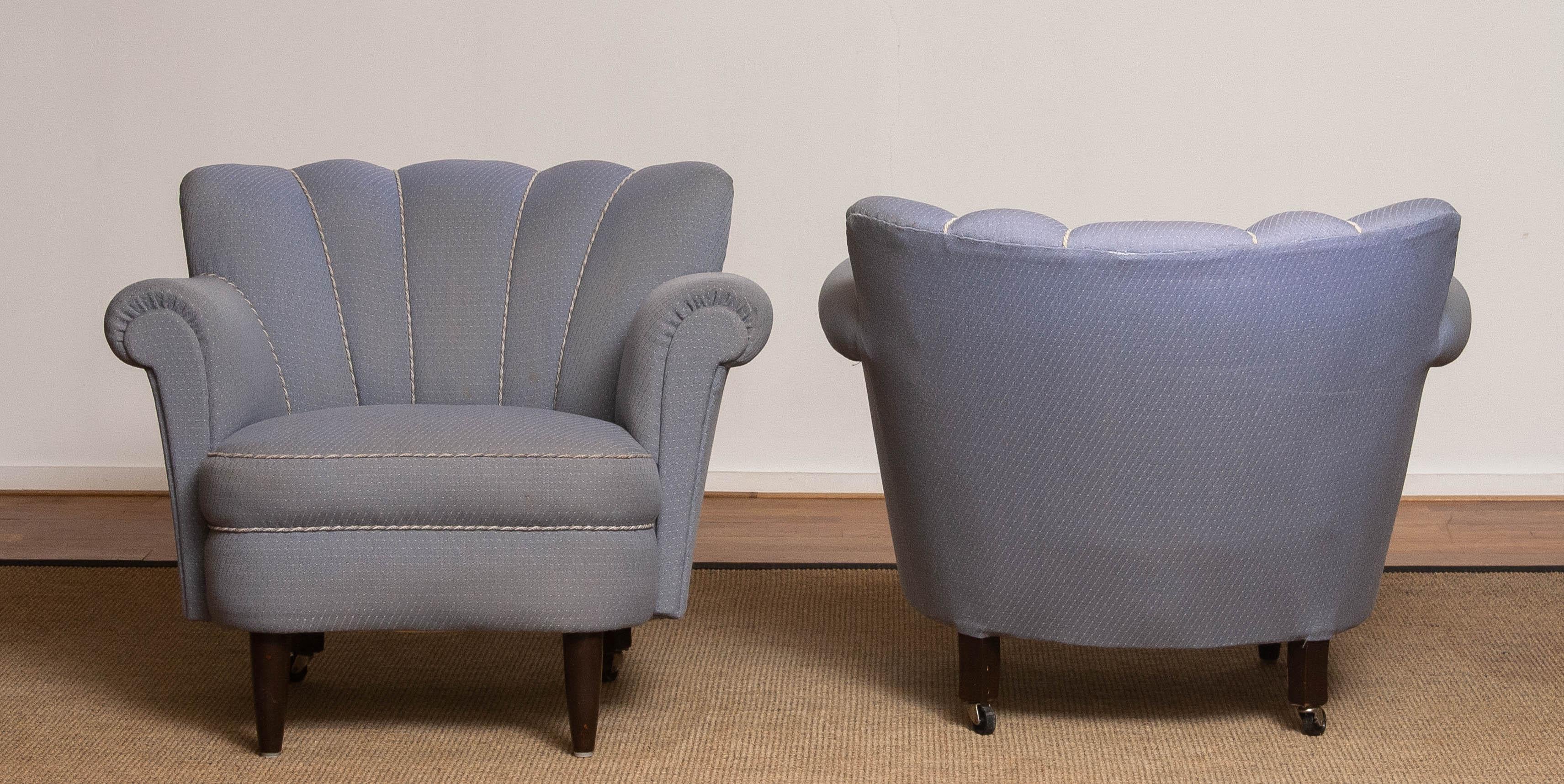 Finnish 1940s Pair Carl-Johan Boman Attributed Shell Back Chairs for Re-Upholstery