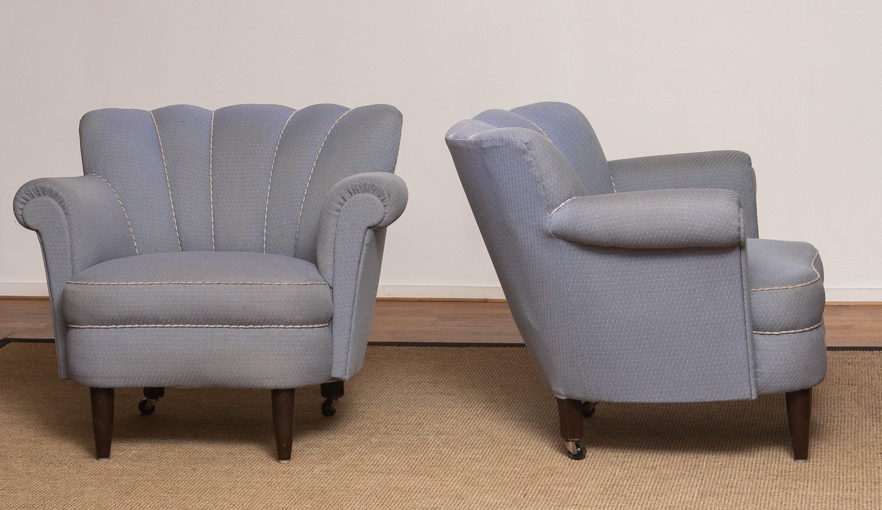 Mid-20th Century 1940s Pair Carl-Johan Boman Attributed Shell Back Chairs for Re-Upholstery
