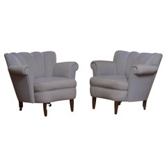 1940s Pair Carl-Johan Boman Attributed Shell Back Chairs for Re-Upholstery