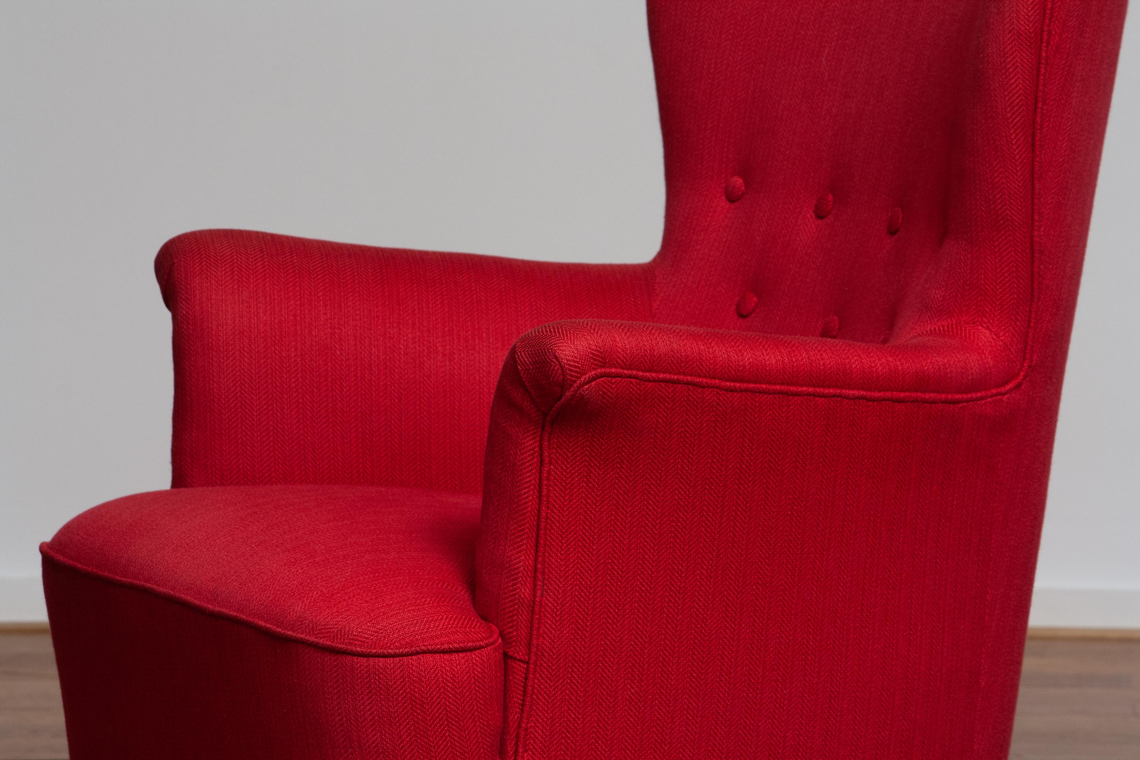 Wool 1940s, Pair of Fuchsia Easy / Lounge Chair by Carl Malmsten for Oh Sjogren