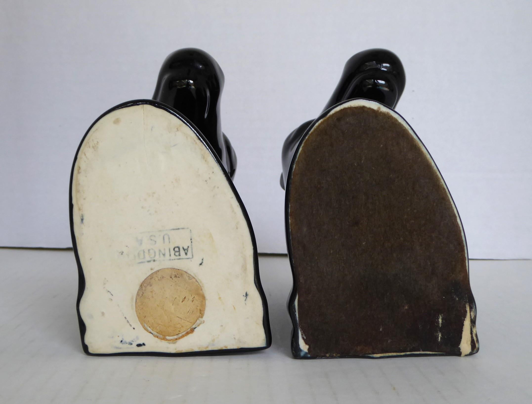 Ceramic 1940s Pair Modern Pottery Black Horse Head Bookends Abingdon Pottery For Sale